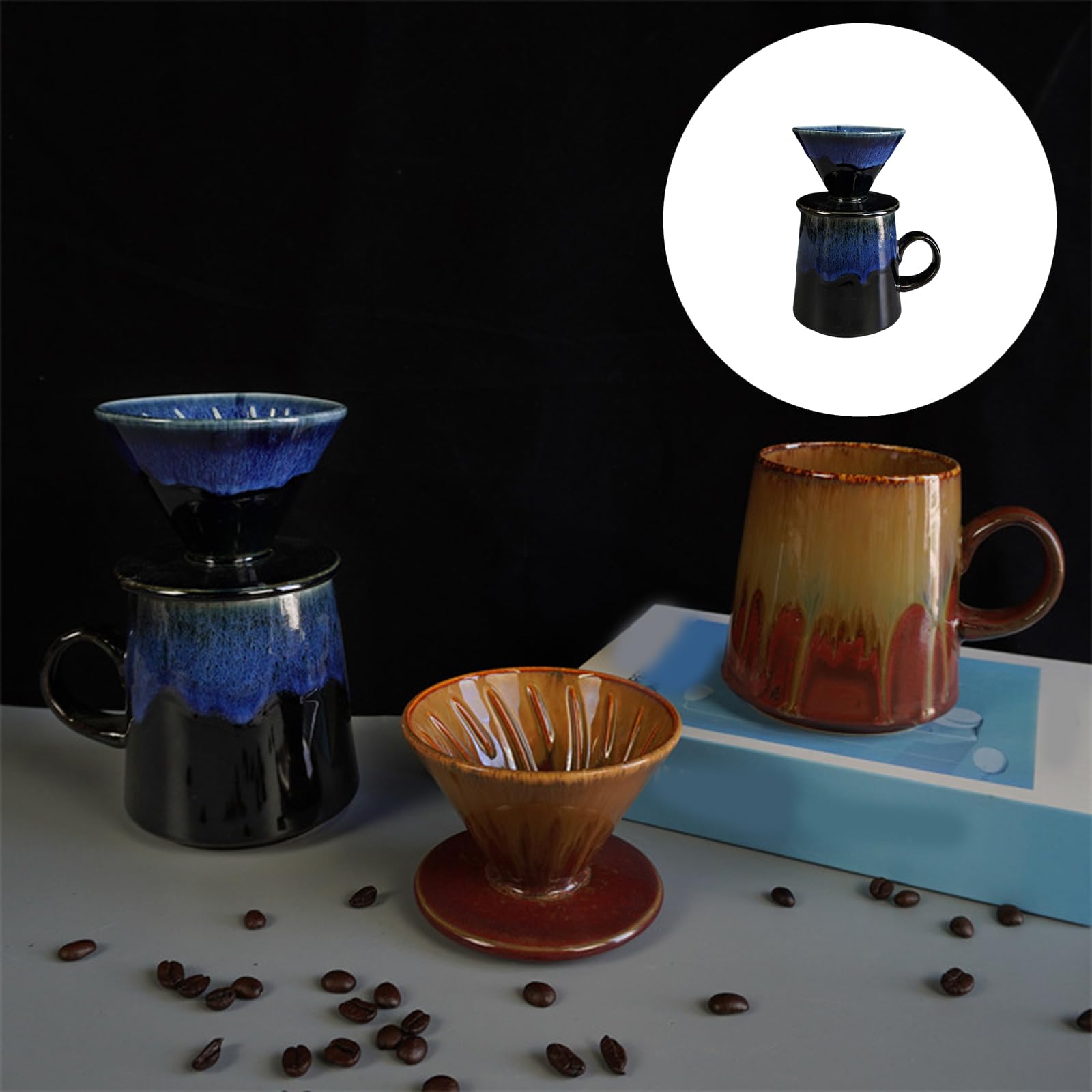 Generisch Moderna cafetera manual V 60 de cerámica, 460 ml, moderna cafetera de café para un resultado uniforme en cualquier cocina, accesorios hechos a mano