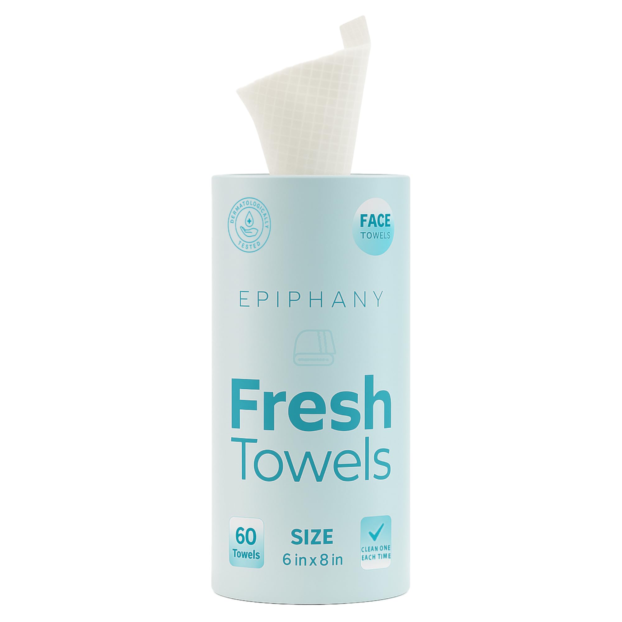 Epiphany Fresh Towels, Dry Disposable Face Towels – 60 Cotton-Feel Clean Tissues for Skin Care. Lint-Free Makeup Remover Cloths. 6x8 Inch