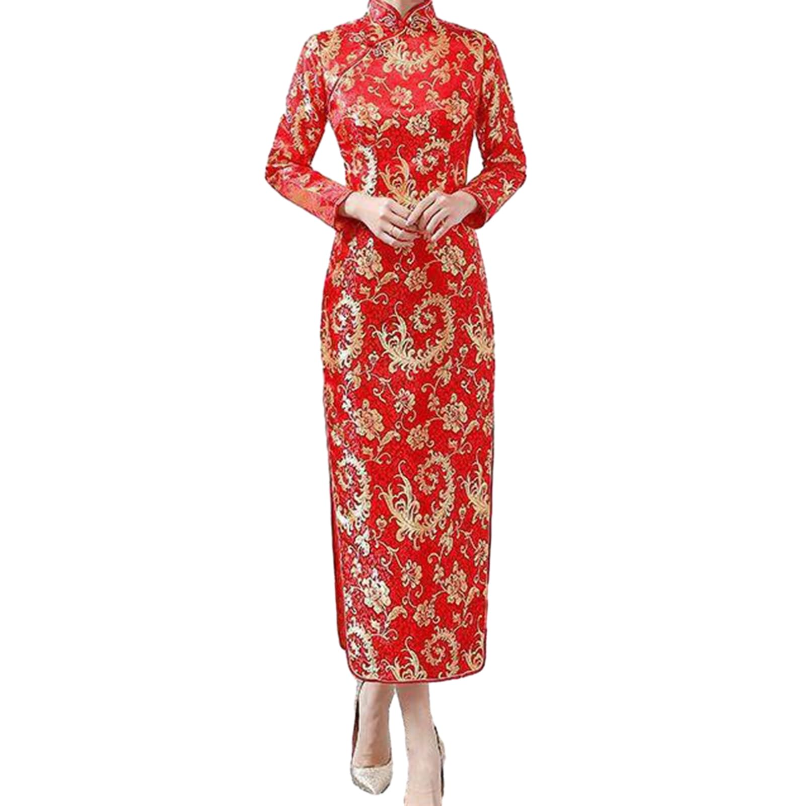 matumou Women Cheongsam Elegant High Slits Long Cheongsam Classic Chinese Style Women for Weddings Parties