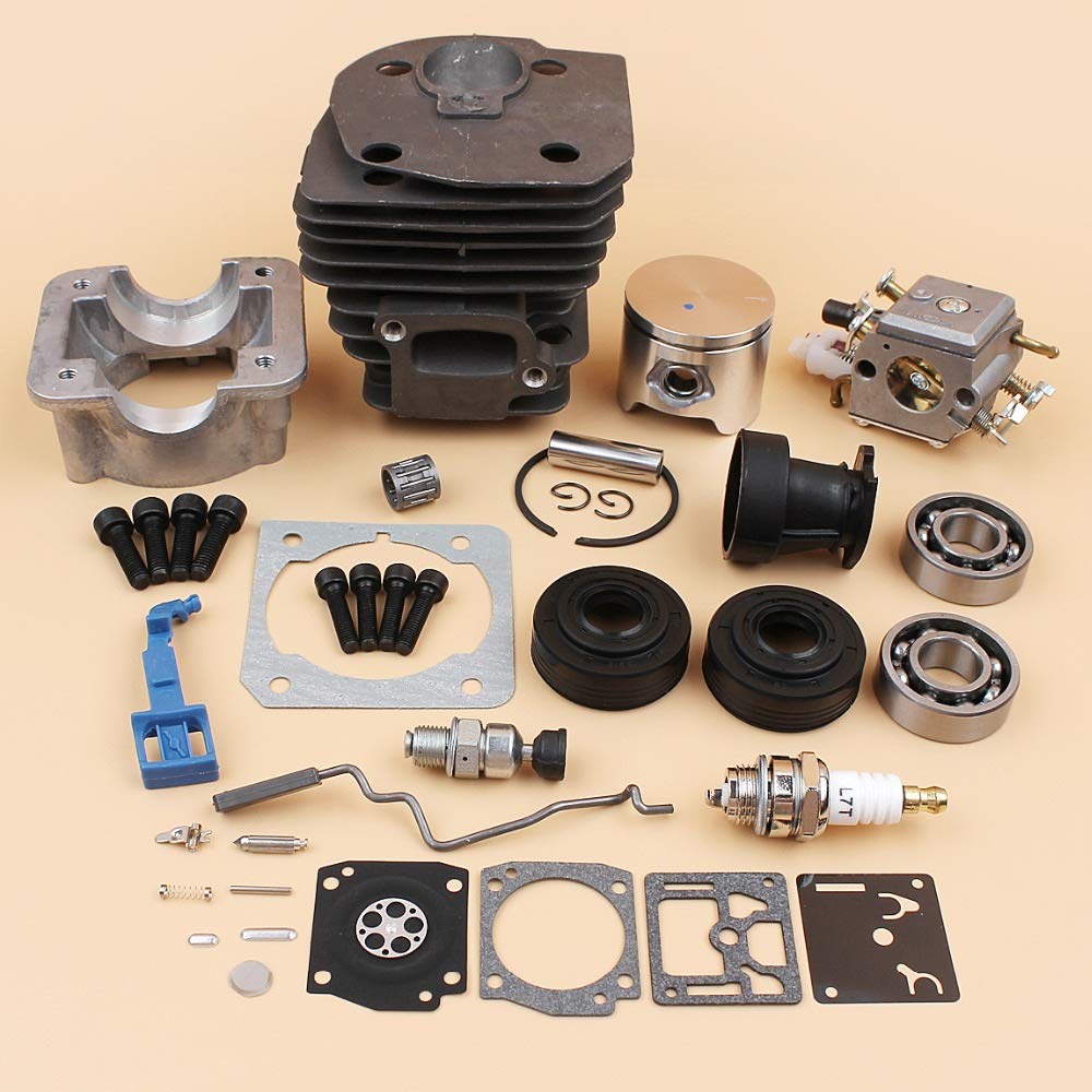 Tiempo Beixi Pan Cilindro carburador cojinete del Sello de Aceite del Acelerador Choke Varilla Kit 44mm Compatible con Husqvarna 340 350 345 Motosierra Motor de Repuesto y Recambio