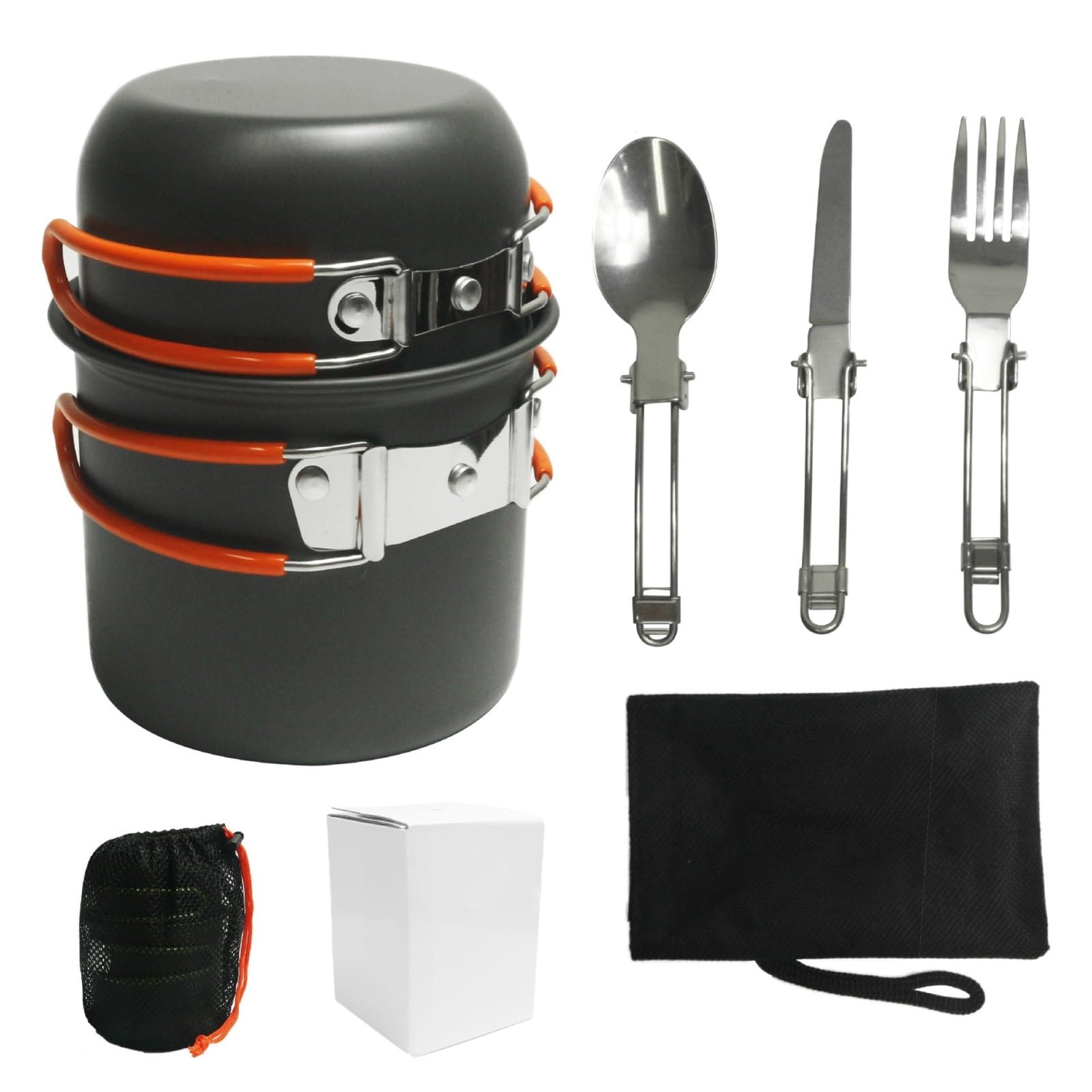 Juego de utensilios cocina for acampar al aire libre con vajilla for senderismo y picnic(Orange white box)