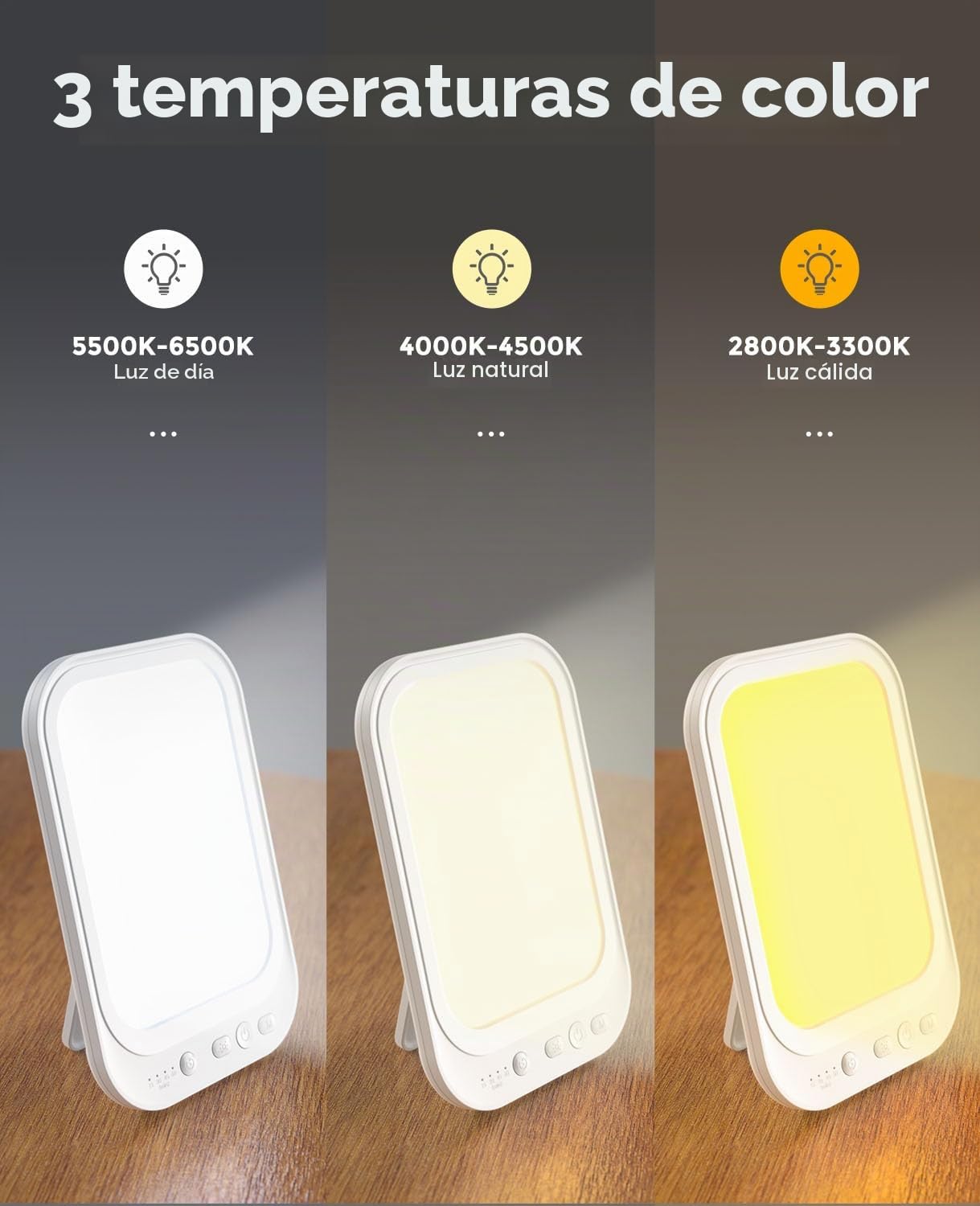 Lámpara de Luz Diurna 10000 Lux Con 4 Temporizadores y 5 Niveles de Brillo, Terapia de Luz Solar Con Soporte Plegable