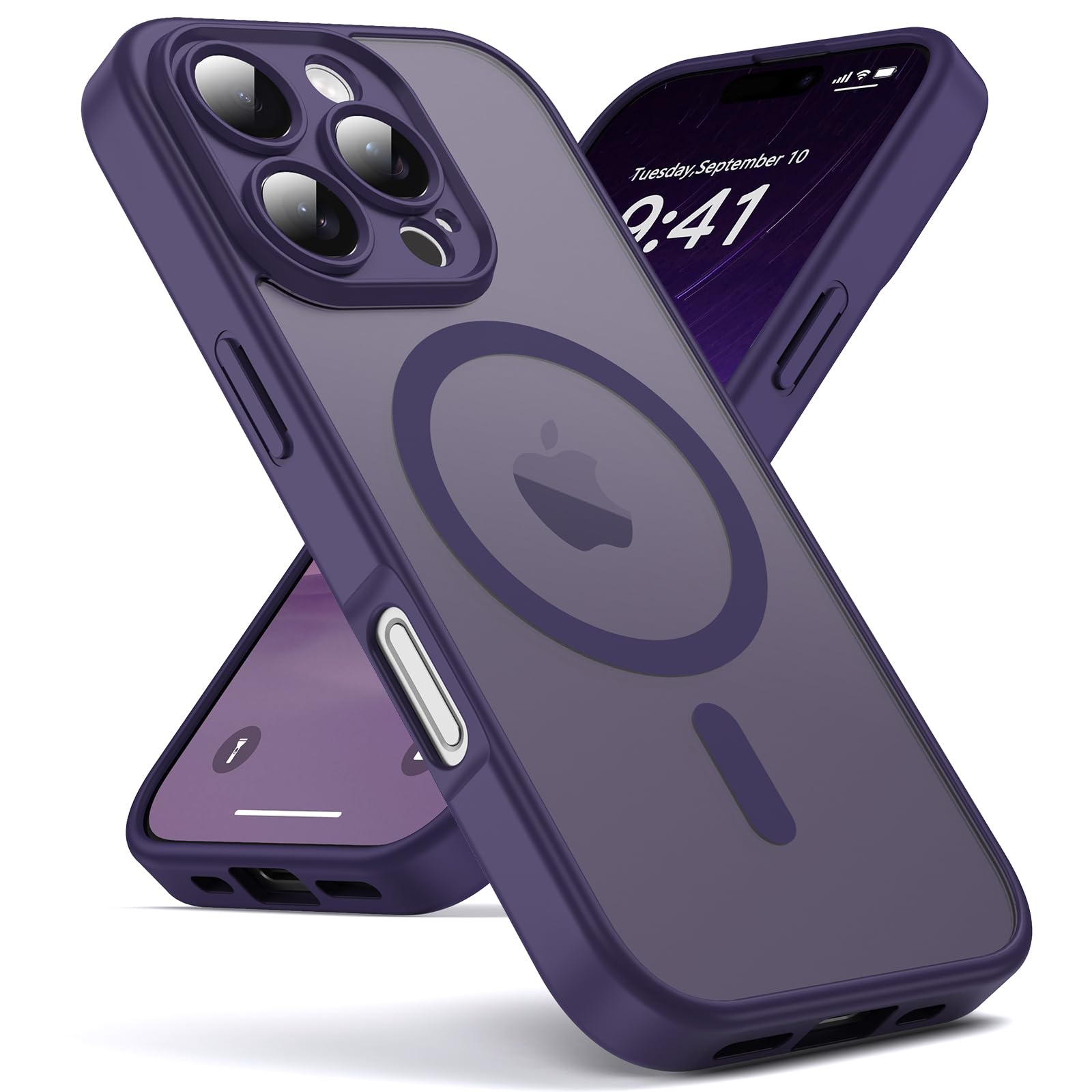 for iPhone 16 Pro Max case, MagSafe Compatible, Camera Protection, Magnetic Translucent Matte Film case, Military Grade (Dark Purple)