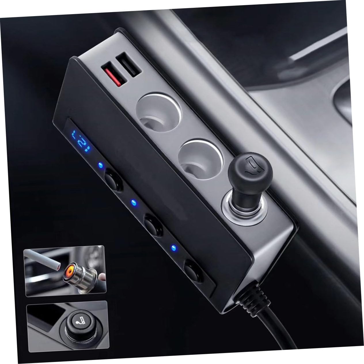 NUOBESTY Adaptador Divisor para Coche 180 W, 12 V-24 V, 4 Puertos USB y 3 Enchufes para Encendedor, Carga para Automóvil Indicador LED
