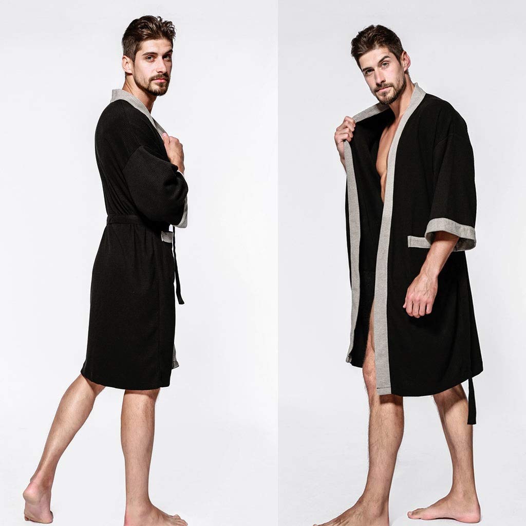 Accappatoio Vestaglia Uomo Accappatoio in Cotone Leggero, Uomo Kimono Accappatoio, Indumenti da Notte Loungewear Asciugamano Lungo Mens Hotel Spa Bagno Pigiama