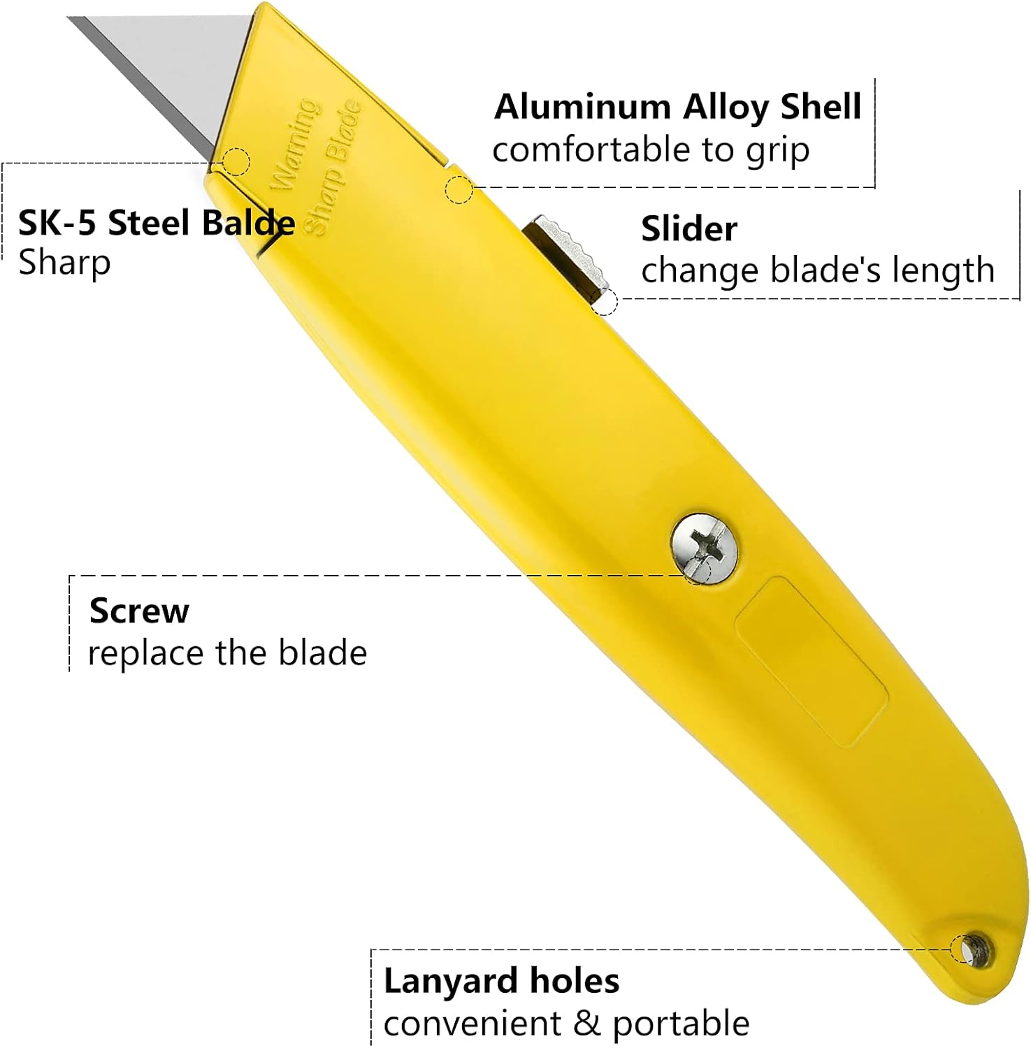 DIYSELF 2 Pack Box Cutter Retractable with 10 Pack Utility Knife Blades, Sharp SK5 Steel Utility Blades, Box Cutters for Cardboard, Paper, Carton(Yellow)