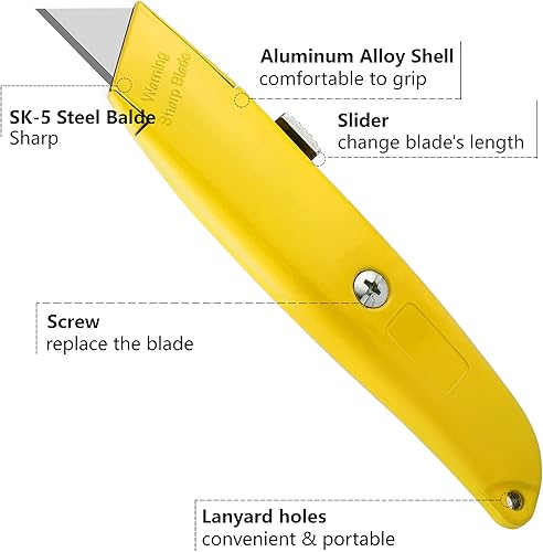 Miniatura 4 de DIYSELF Paquete de 2 cortadores retráctiles con 10 hojas de cuchillo utilitario, cuchillas afiladas de acero SK5, cortadores de caja para cartón,