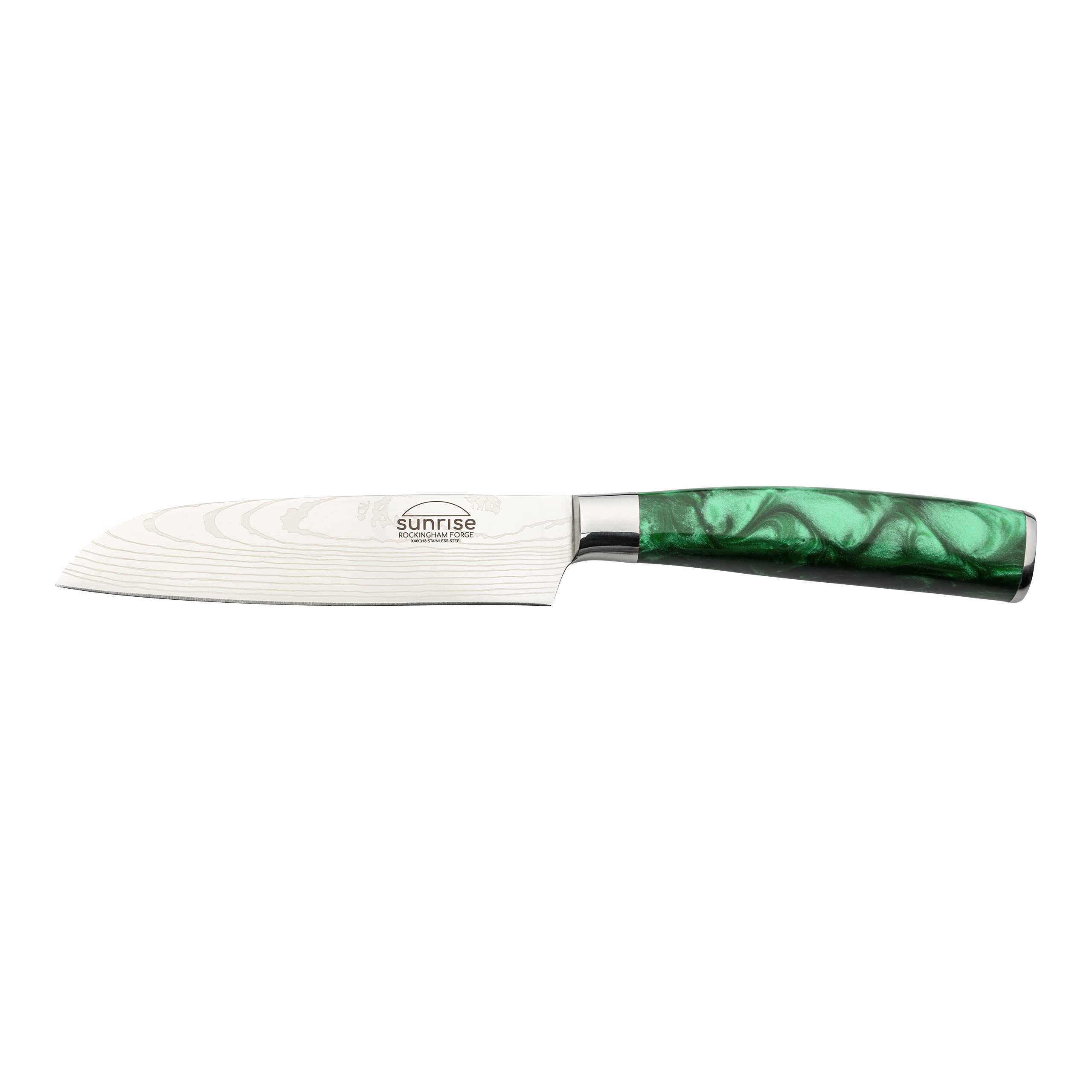 Rockingham Forge Sunrise Collection 5" Santoku Knife, Stainless Steel with Resin Handles, Emerald Green