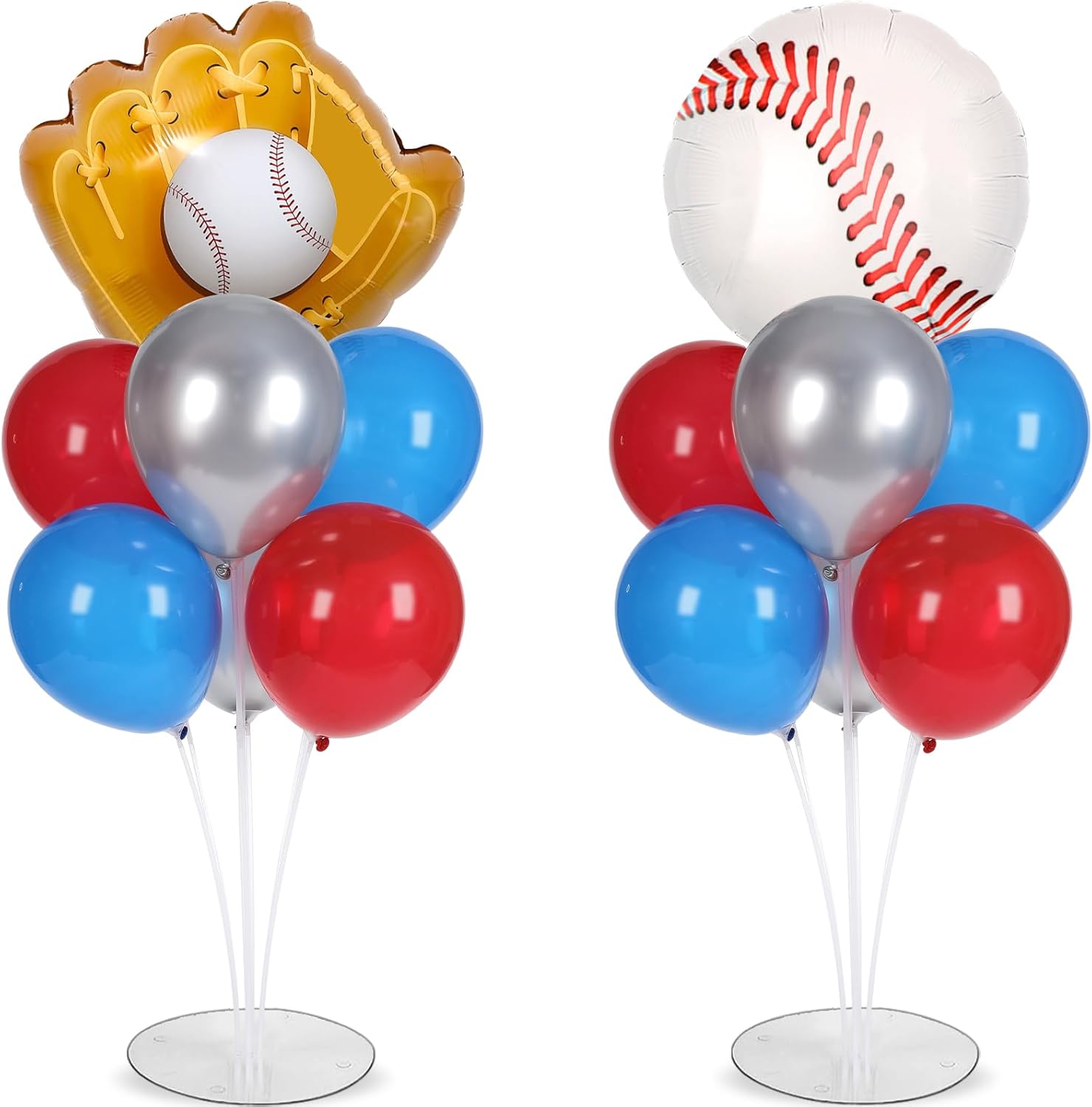 Baseball party Balloons Stand Kit 2 Sets with 2 Baseball Glove Foil Balloons Red Blue Silver Themed Party Balloon Centerpiece for Tables for Men Boys Game Sports Rookie Year 1st Birthday decorations