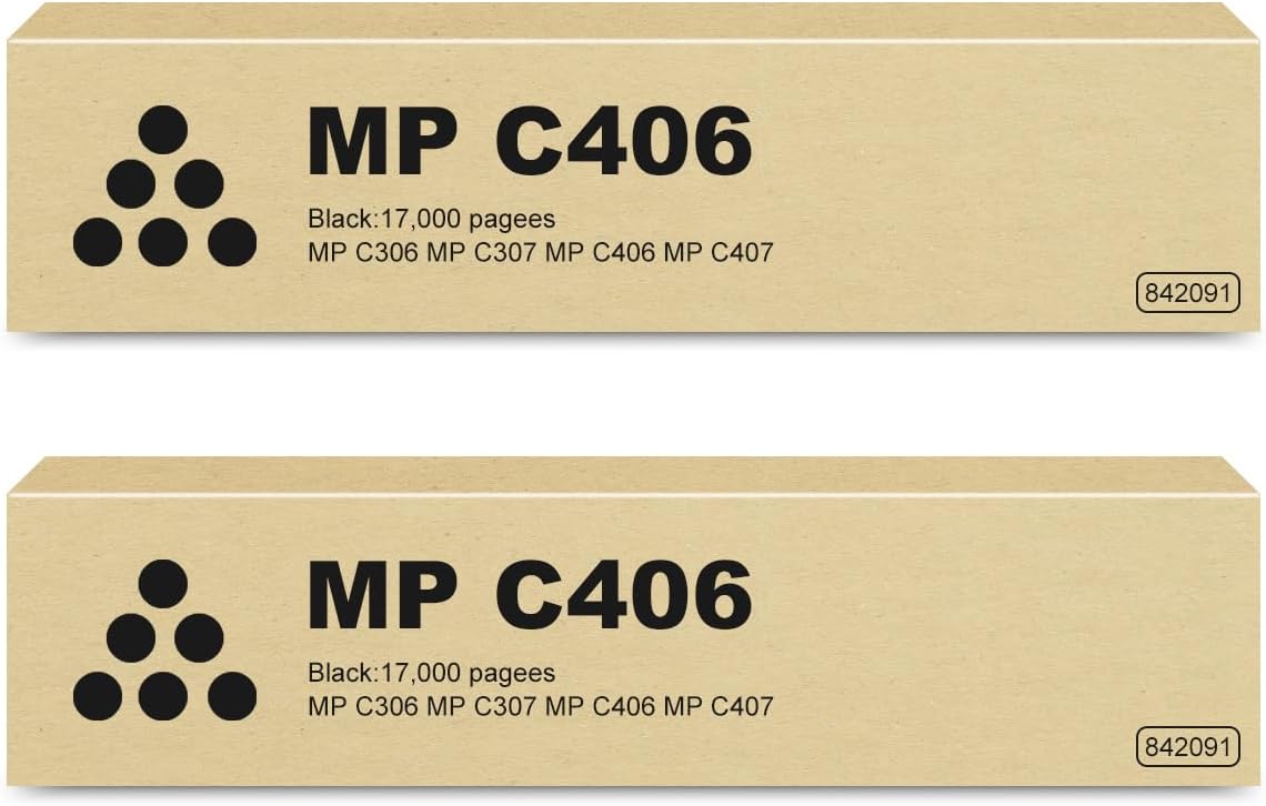 MPC407 MP C406 Black Toner Cartridge 842091 High Yield Replacement for Ricoh MP C407 Toner Black use for Lanier MPC406 MPC407 MPC306 MPC307 Printer (2-Pack)
