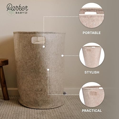 Miniatura 4 de Parker - Cesta de lavandería para cuarto de bebé, cesta grande de almacenamiento de fieltro y cesta de bebé para guardería (gris)