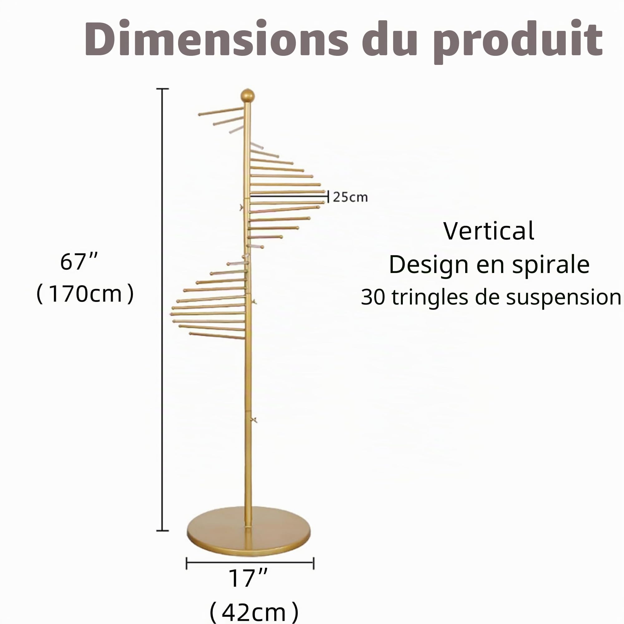 Porte-écharpe autoportant, Organisateur de Hijab en Spirale, Cintre de couvertures de Pantalons de Ceinture pour Magasin de vêtements, Grande Taille 67 "x 17",d'or