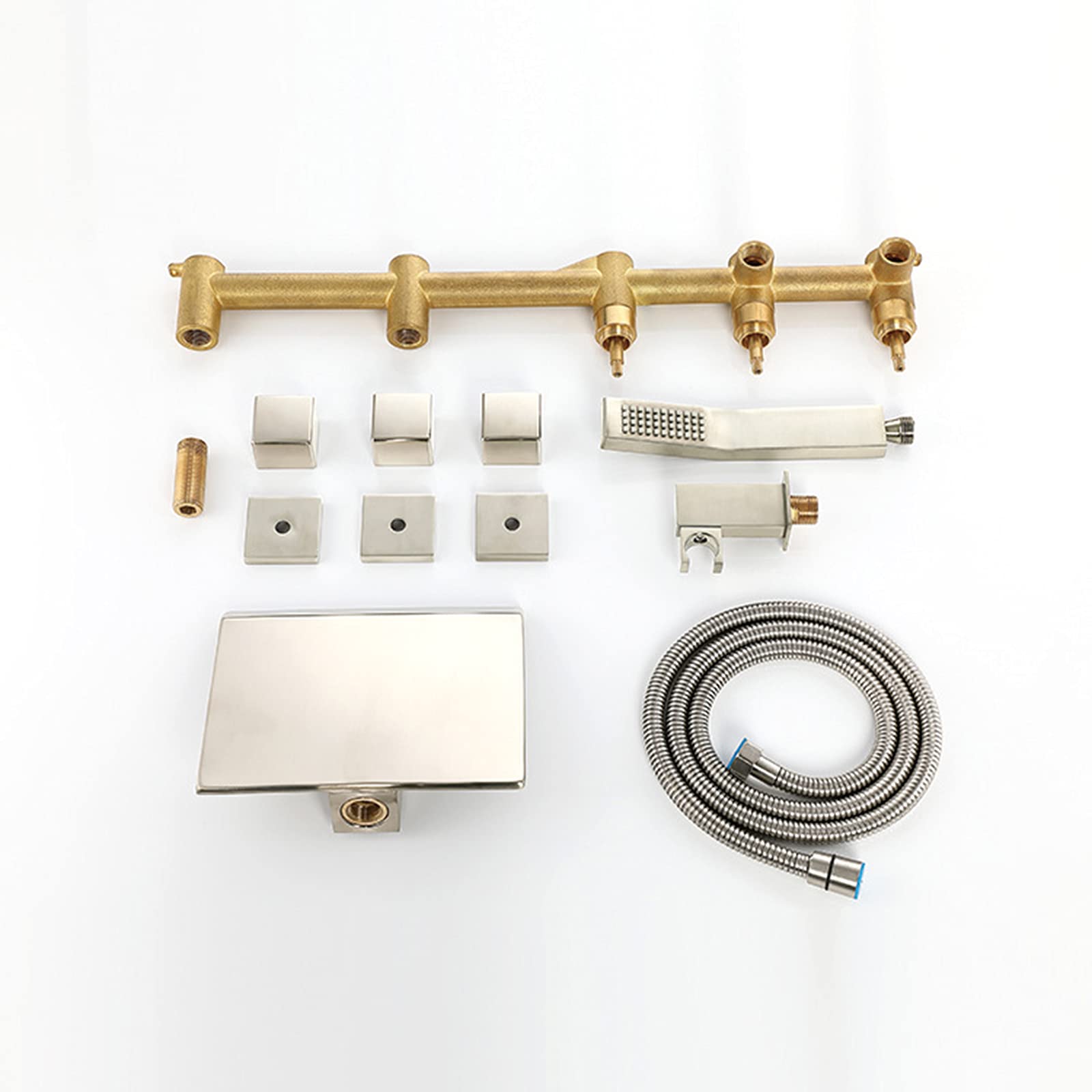 Bateria wannowa Wodospad Bateria wannowa 3 uchwyty Bateria wannowa z główką prysznicową Bateria wannowa Mosiężna bateria prysznicowa Ścienne krany wannowe Szczotkowana bateria do napełniania wanny