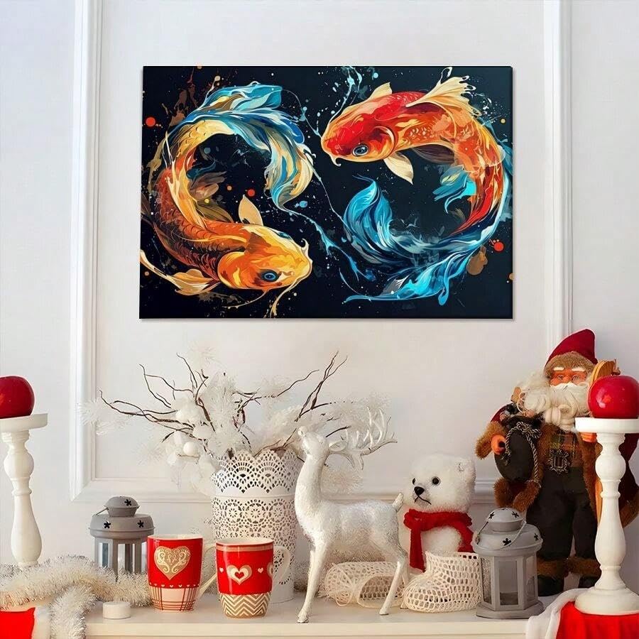 Affiches sur toile poissons koï yin yang TONGYINLI art abstrait 50x70 cm