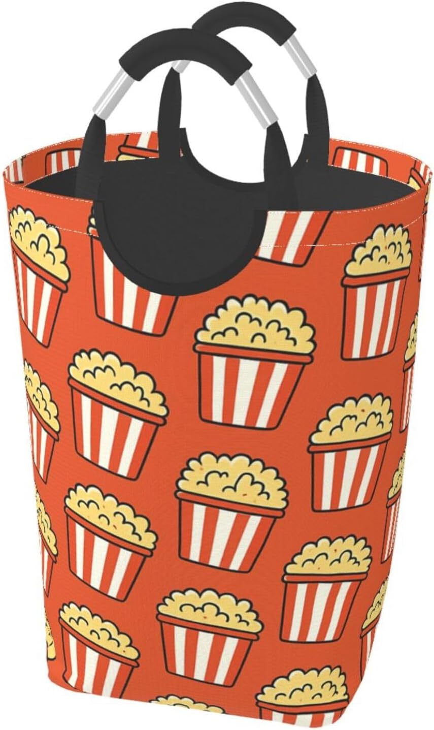 50l Laundry Basket Cartoon Popcorn Pattern Waterproof Laundry Hamper Foldable Clothes Laundry Bag With Handles