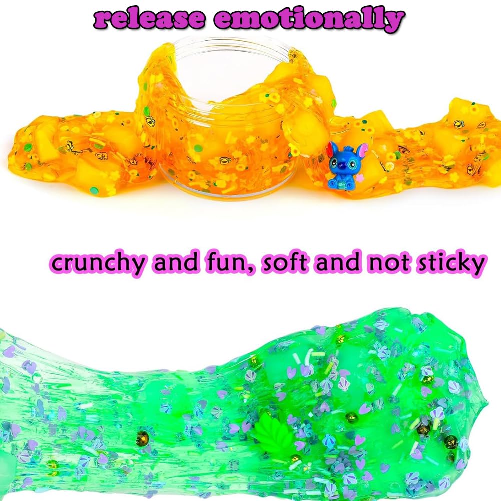 Kit Slime Cristal Fruits 2 Pièces - Super Soft Mud Fluffy Non Collant Avec Accessoires Ananas Et Poupées Bleues - Jouet Anti-Stress Pour Enfants