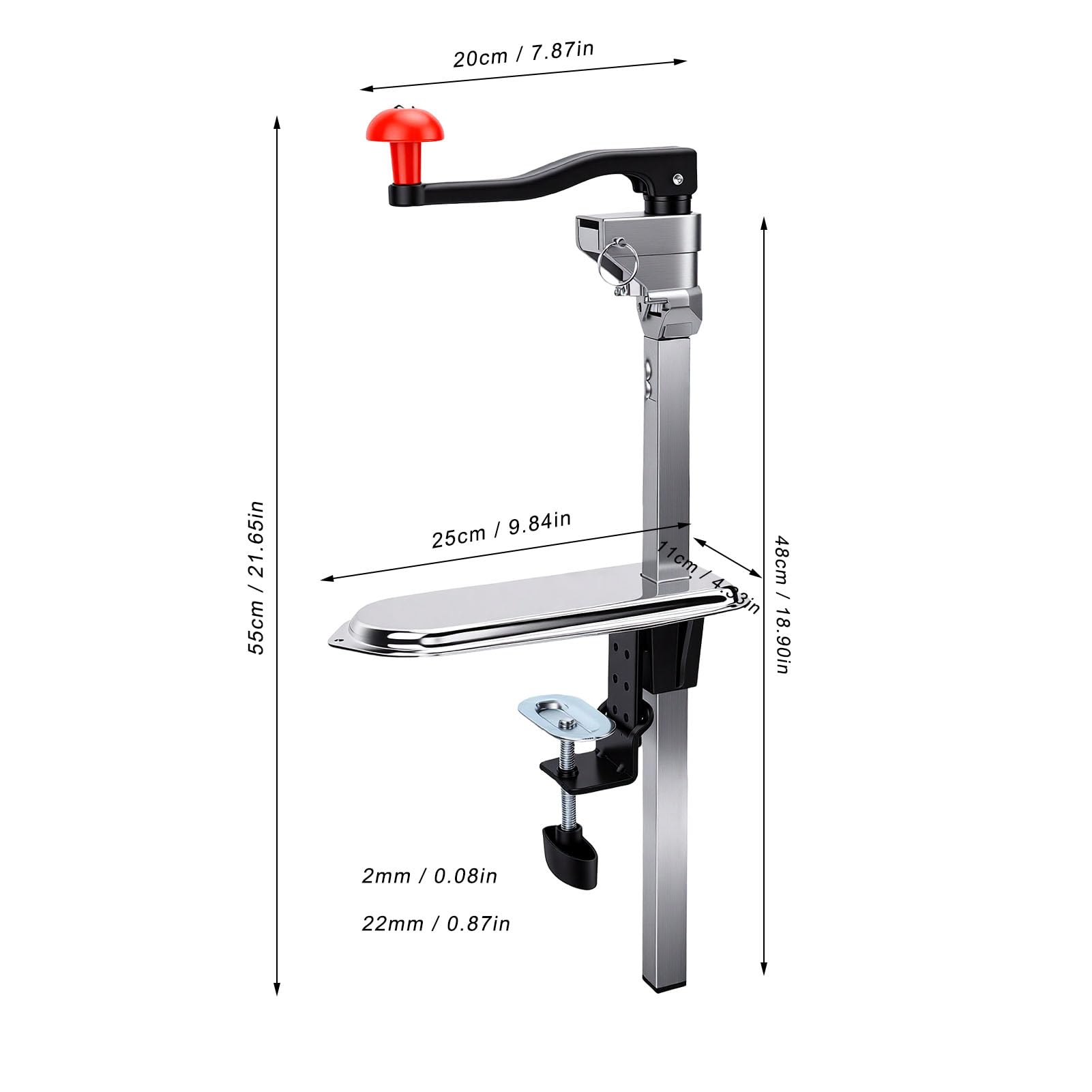 AMONIDA Apriscatole Manuale in Acciaio Inox 55 Cm per | Montaggio manuale da tavolo, Base avvitata, Acciaio inossidabile 304, Leva per carichi pesanti, Rilascio sicuro della