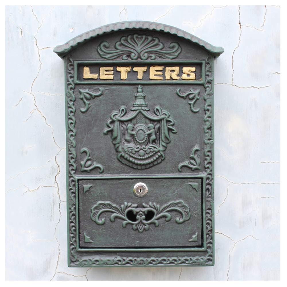 Wall Mounted Mailboxes, Cast Aluminum Vintage Mail Box Locking Weatherproof Letter Box, Outdoor Postbox with 2 Keys