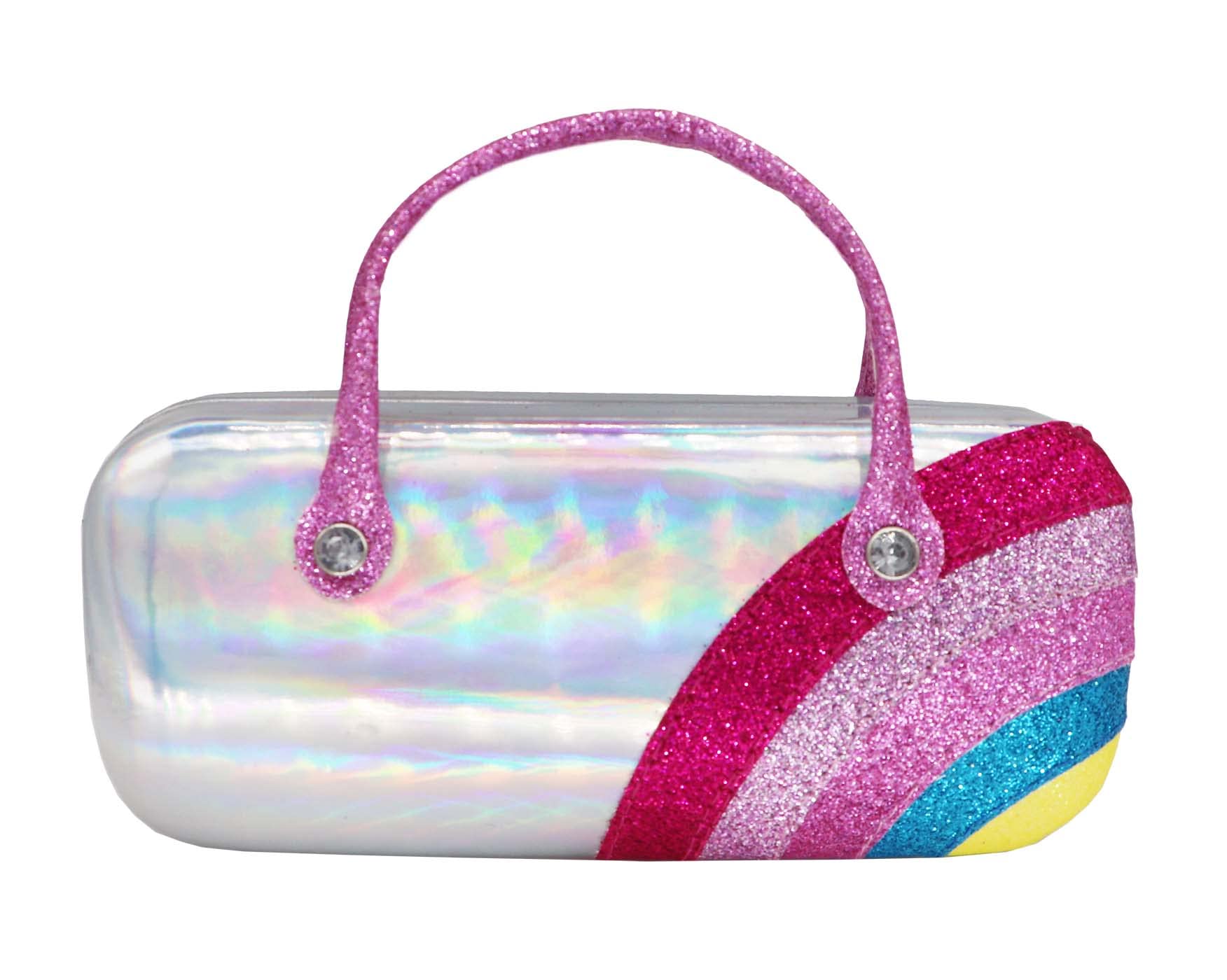 Newfancy Women Kids Girls Boys Hologram Eyeglass Case Glasses Pouch  Hologram Dazzling Sparkle Glitter Hard Shell with Handle