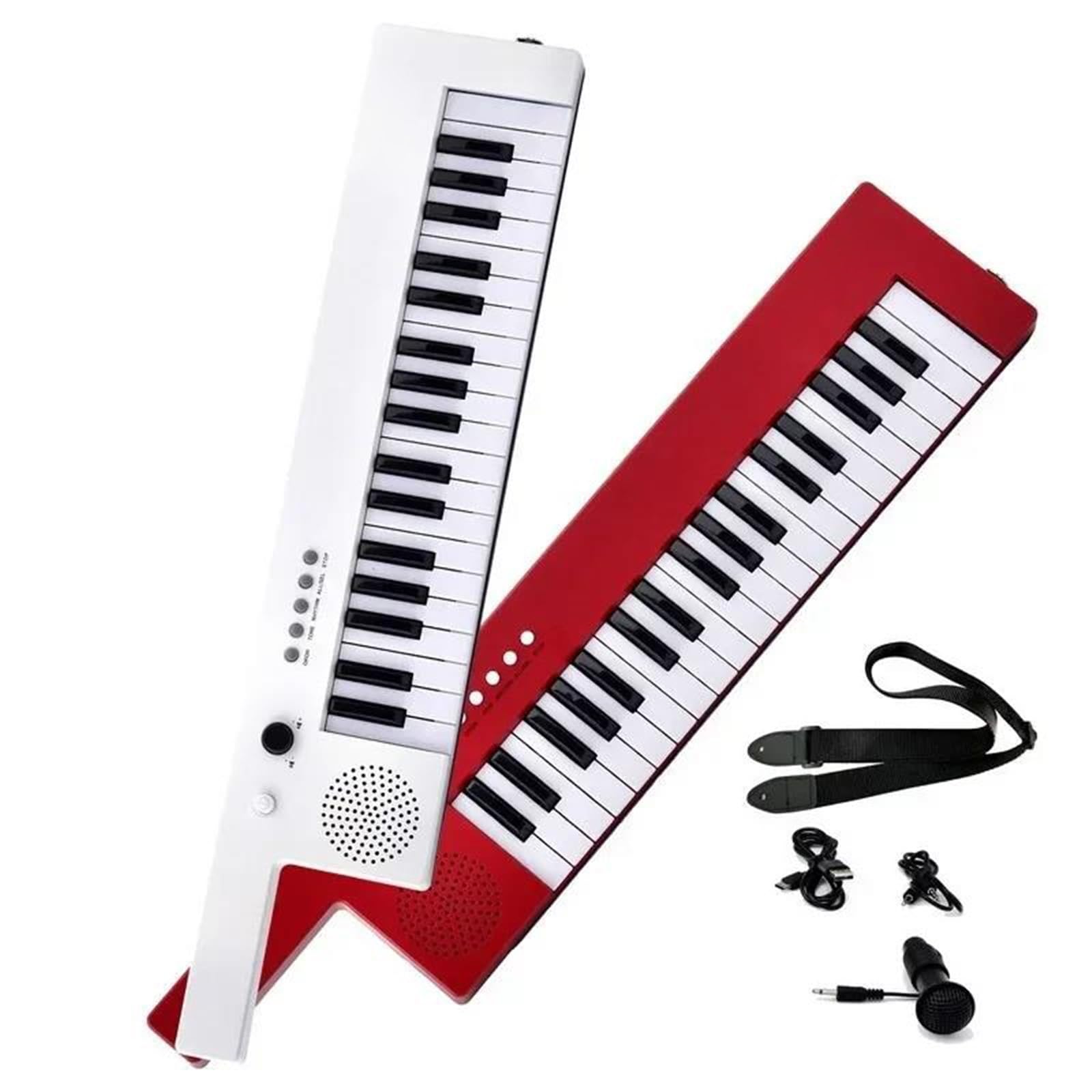 Gitara Elektroniczna Z 37 Klawiszami Akumulatorowa Mini Klawiatura Z Mikrofonem I Paskiem Na Ramię(White)