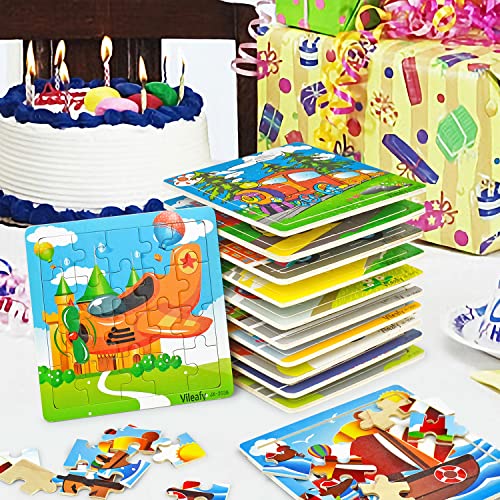 Vileafy Wooden Transportation Puzzles Party Favors For Toddlers 3-5 Years Old, 12Pack Return Gifts For Kids Birthday And Great Classmate Gifts For Preschooler With Free Organza Bags #TOP3