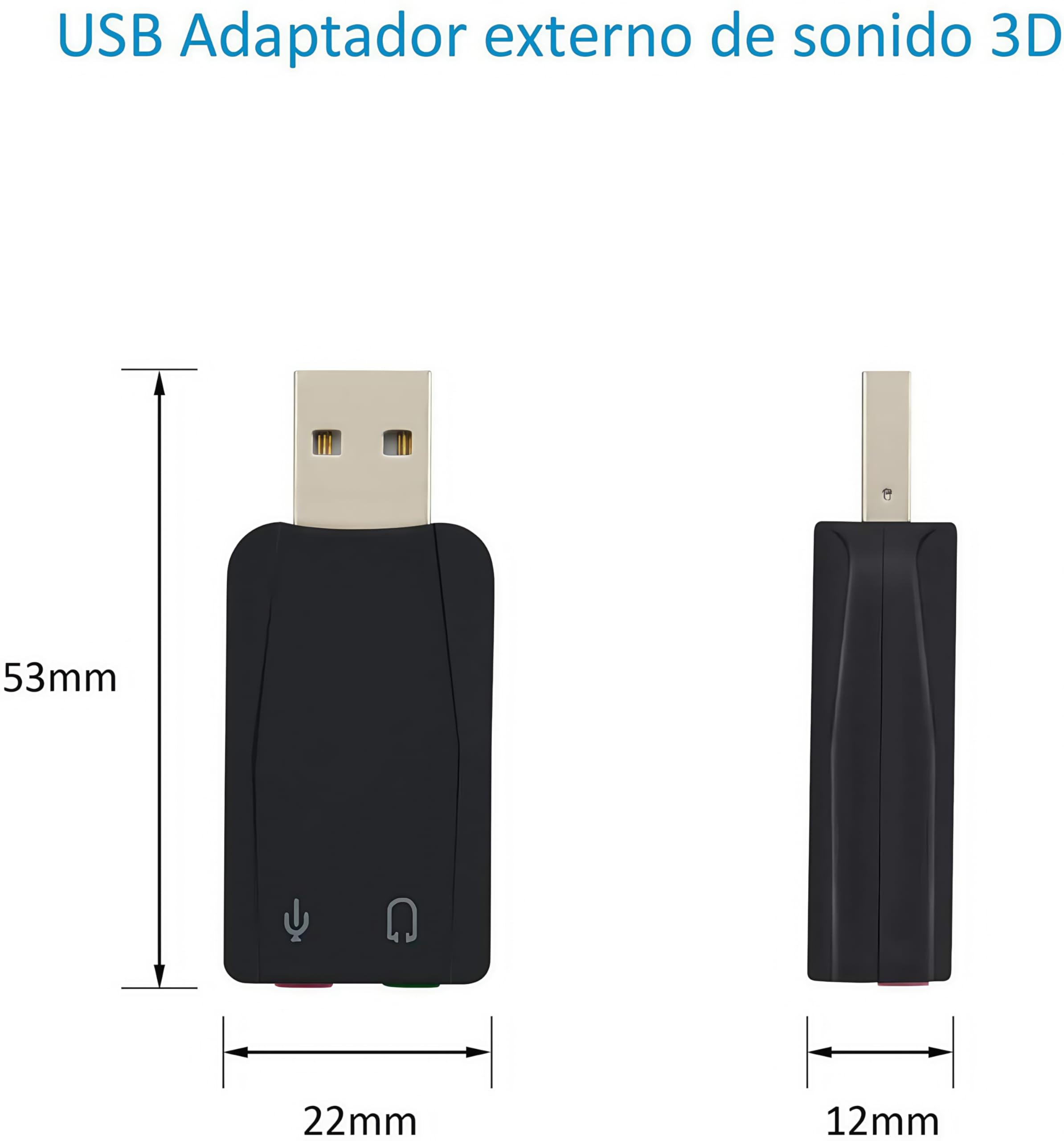 Adaptador de Audio estéreo 3D USB Externo con Altavoz de 3,5 mm, Auriculares, micrófono, Tarjeta de Sonido USB, instalación sin Controlador para Win Mac OS Linux PS4