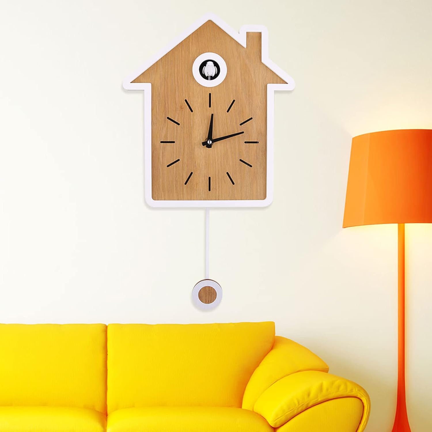 Cuckoo Wall Clock Modern Creative Pendulum Clocks Simple Wall Clock Birds Wooden Hanging Clock with Bird Voices or Cuckoo Call Home Decoration for Living Room(01)