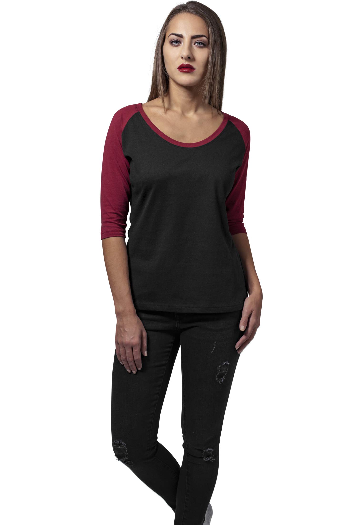 Urban Classics Camiseta Moderna de Mujer Raglan de Mangas a Tres Cuartos, Algodón, Cuello de Corte Ancho, En Distintos Colores y Tallas XS - 5XL