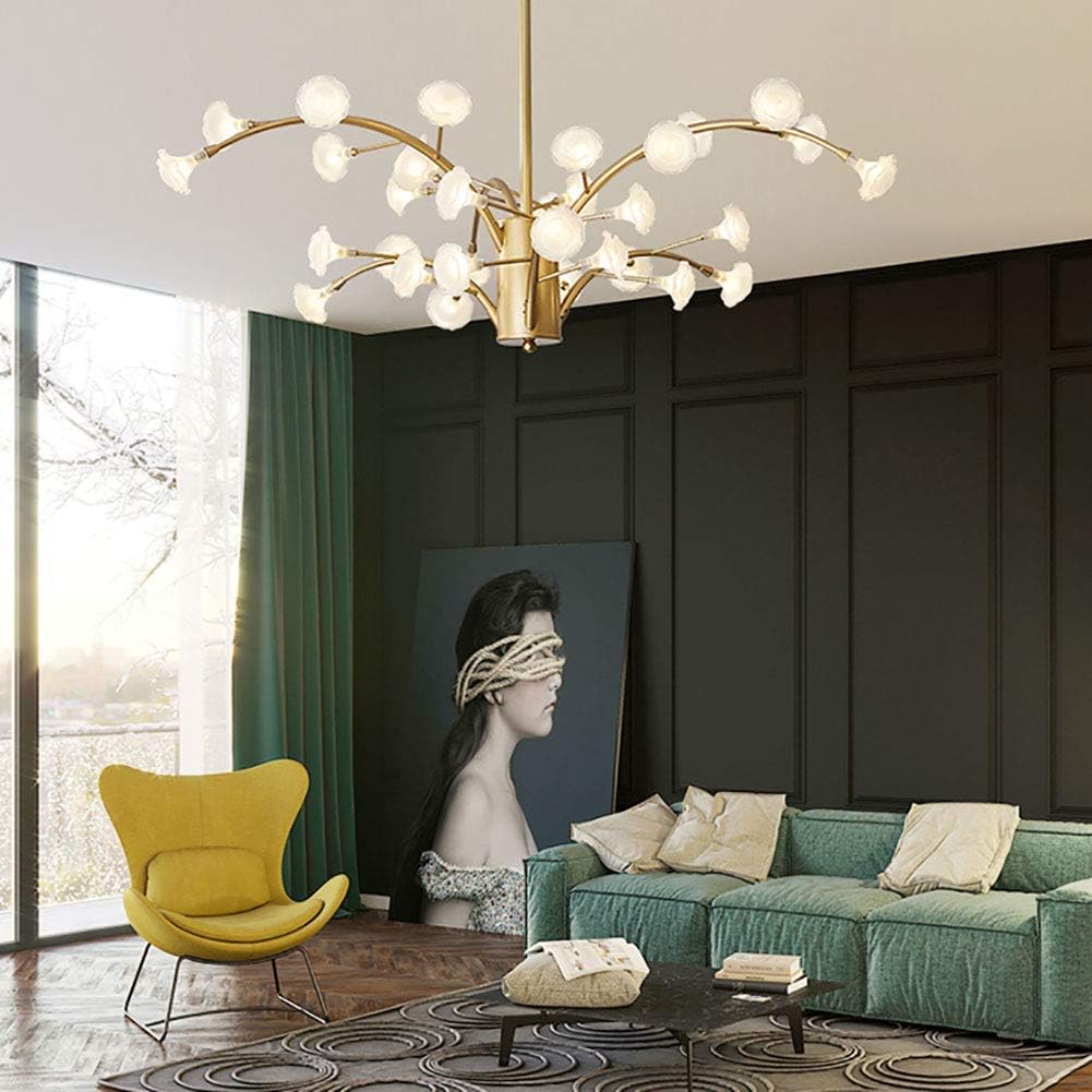 Modern Chandelier 33 Lights Sputnik Mid Century Pendant Lighting Fixture Gold Hanging Ceiling Light Fixture for Kitchen Dining Room Living Room,White,33 Lights