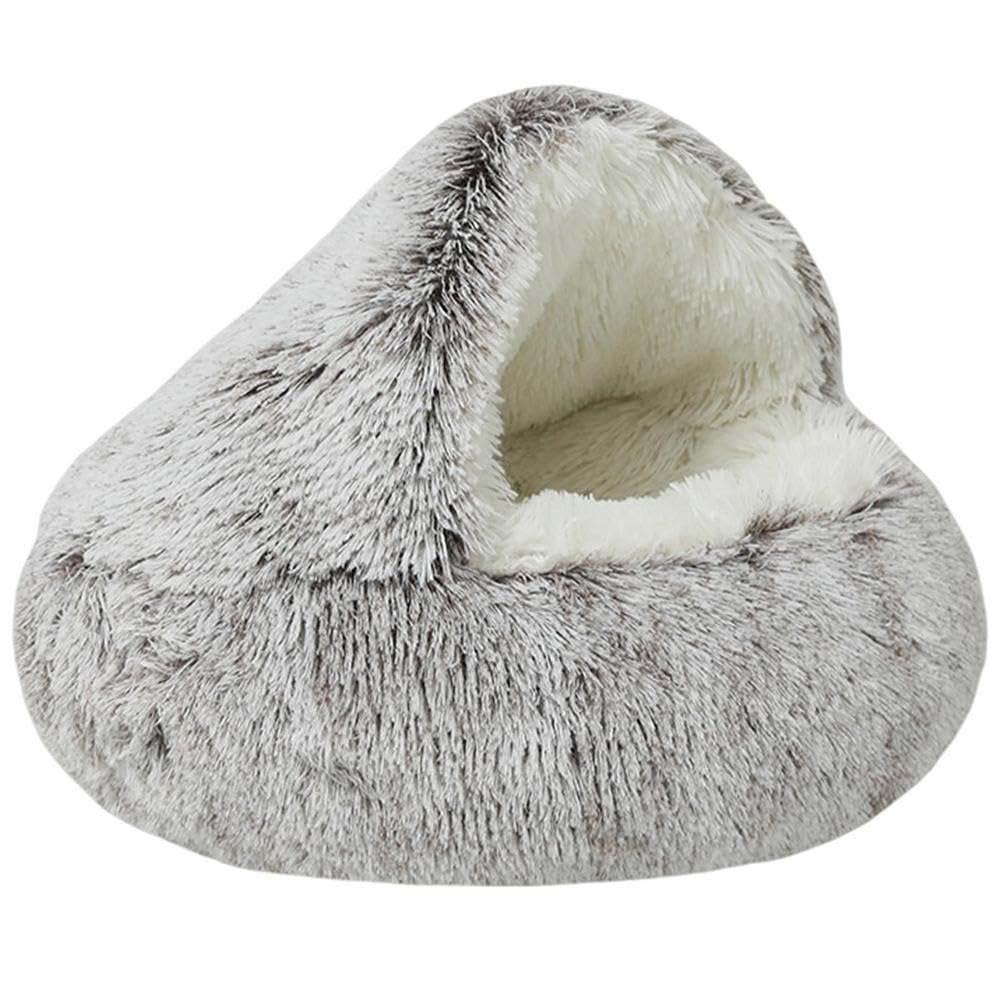 SAYEYBU Cozy Cocoon Dog Bed, Hooded Dog Beds for Small Dogs, Washable & Cute Nest Beds with Non-Slip Bottom, Plush Burrow Cave for Small Medium Dogs & Cats,Brown Long Pile,80CM