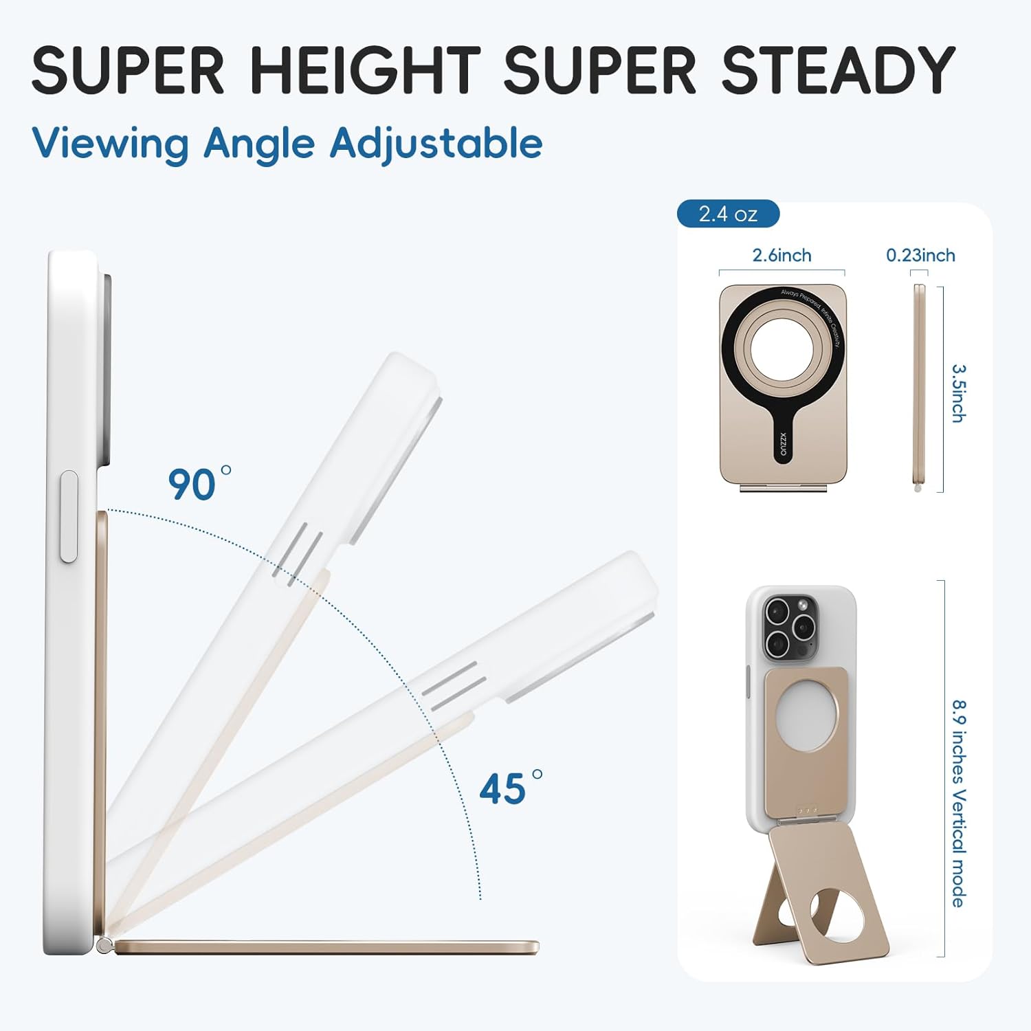 Cell Phone Stand,Adjustable Height and Angle Foldable Phone Holder for Desk, Aluminum Cell Phone Holder,Strong Magnetic Phone Stand Compatible with iPhone 16/15/14/13/12 Series (Desert Gold)