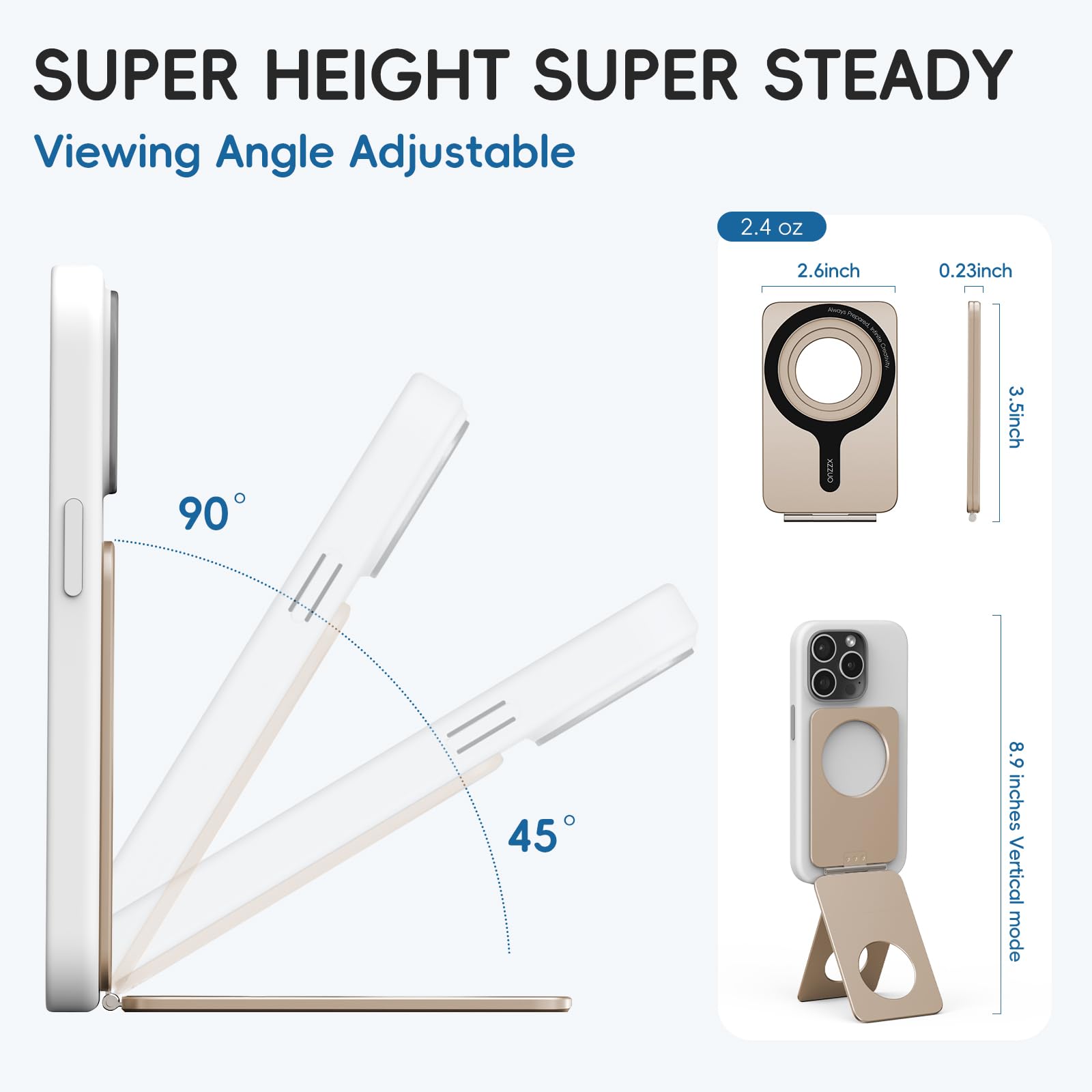 Soporte para teléfono celular, altura y ángulo totalmente ajustables, soporte plegable para escritorio, soporte de teléfono de aluminio, fuerte soporte magnético compatible con iPhone
