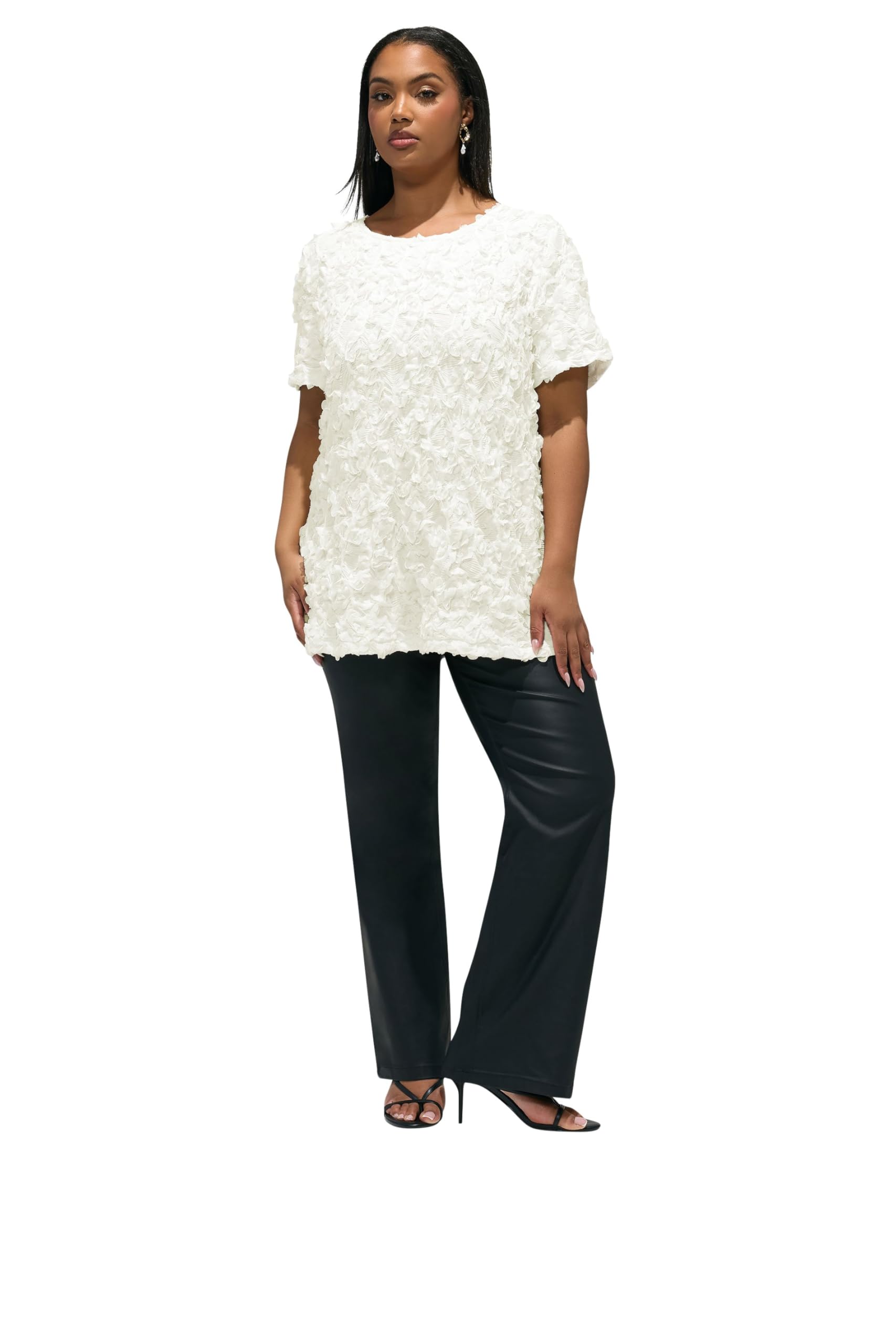 Yours Women's White Textured Abstract Blouse In | Size: 24