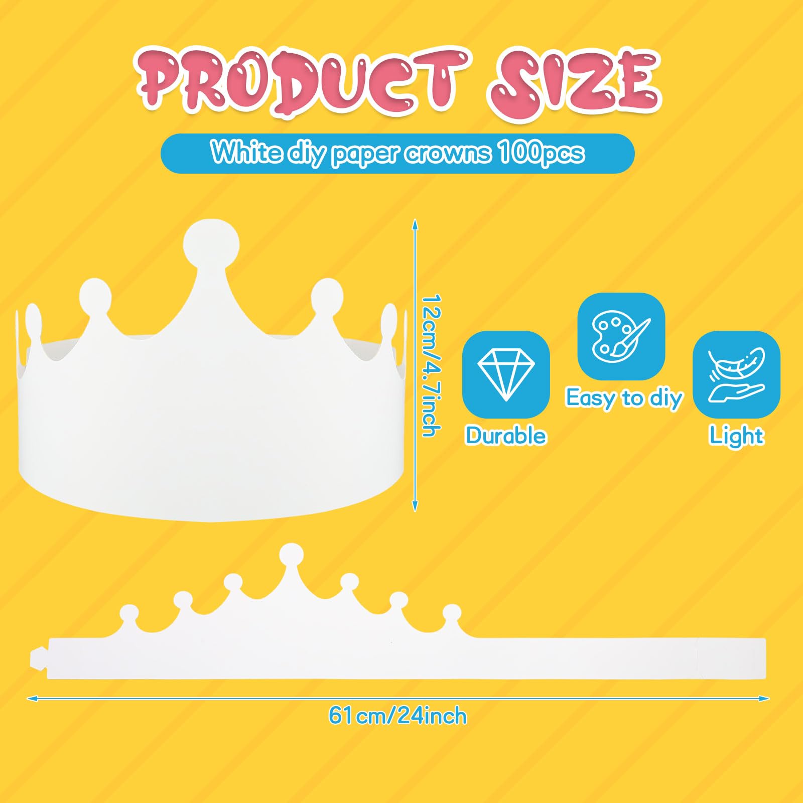 Jetec 100 Pcs White Paper Crowns Kids DIY Birthday Crowns for Classroom Birthday Party Hats Decorations Baby Shower Supplies (Stylish)