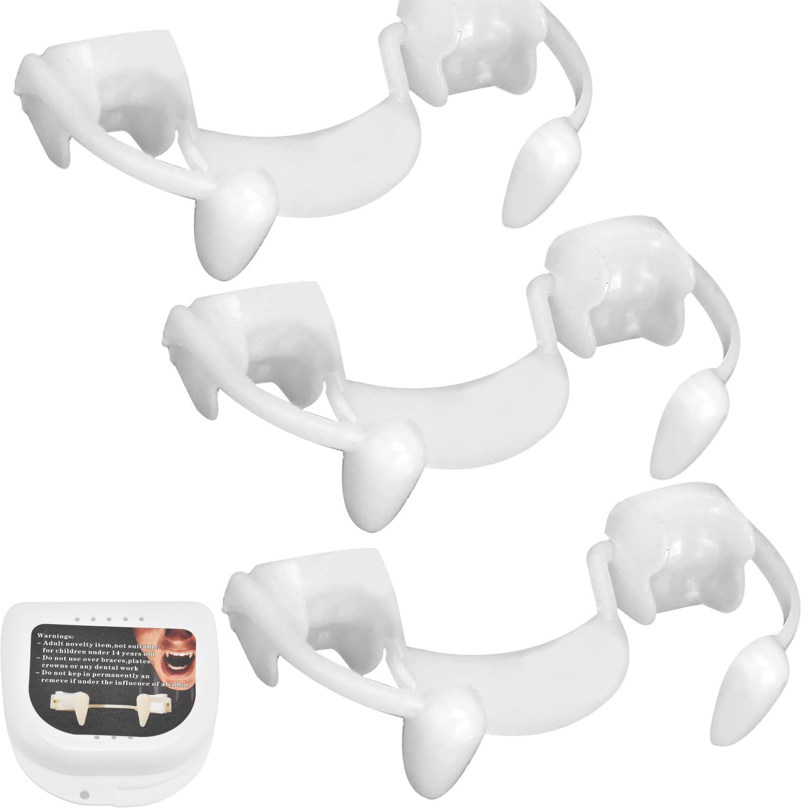 Pack of 3 Retractable Vampire Teeth, Realistic Telescopic Fangs Set, Scary Plastic Teeth for Dressing, Halloween, Carnival, Party, Cosplay Decoration, Fangs, Party Favours