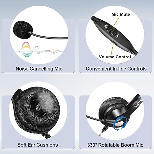 Miniatura 5 de Callez Auriculares de teléfono RJ9 Dual para teléfono Polycom con micrófono de cancelación de ruido y auriculares con cable para teléfono de oficina