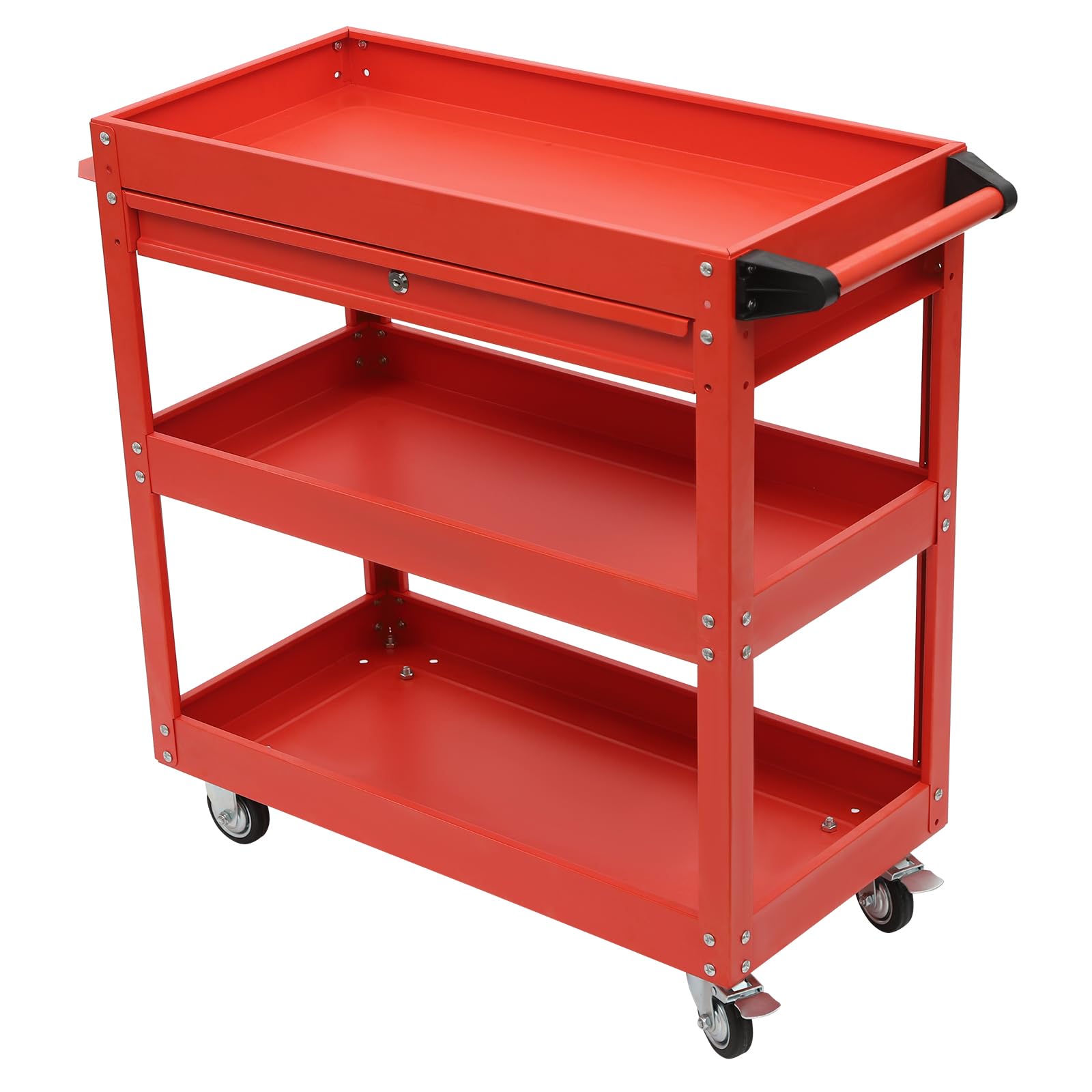Carrello da officina con 3 ripiani, portata fino a 150 kg | Carrello da officina con ruote, carrello di trasporto con cassetto, per attrezzi garage officina