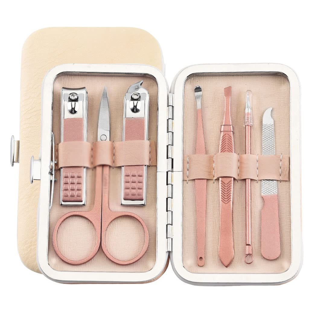 7-teiliges Nagelset, tragbar, aus Edelstahl, inklusive Pediküre-Schere, Pinzette und Maniküre-Werkzeugen