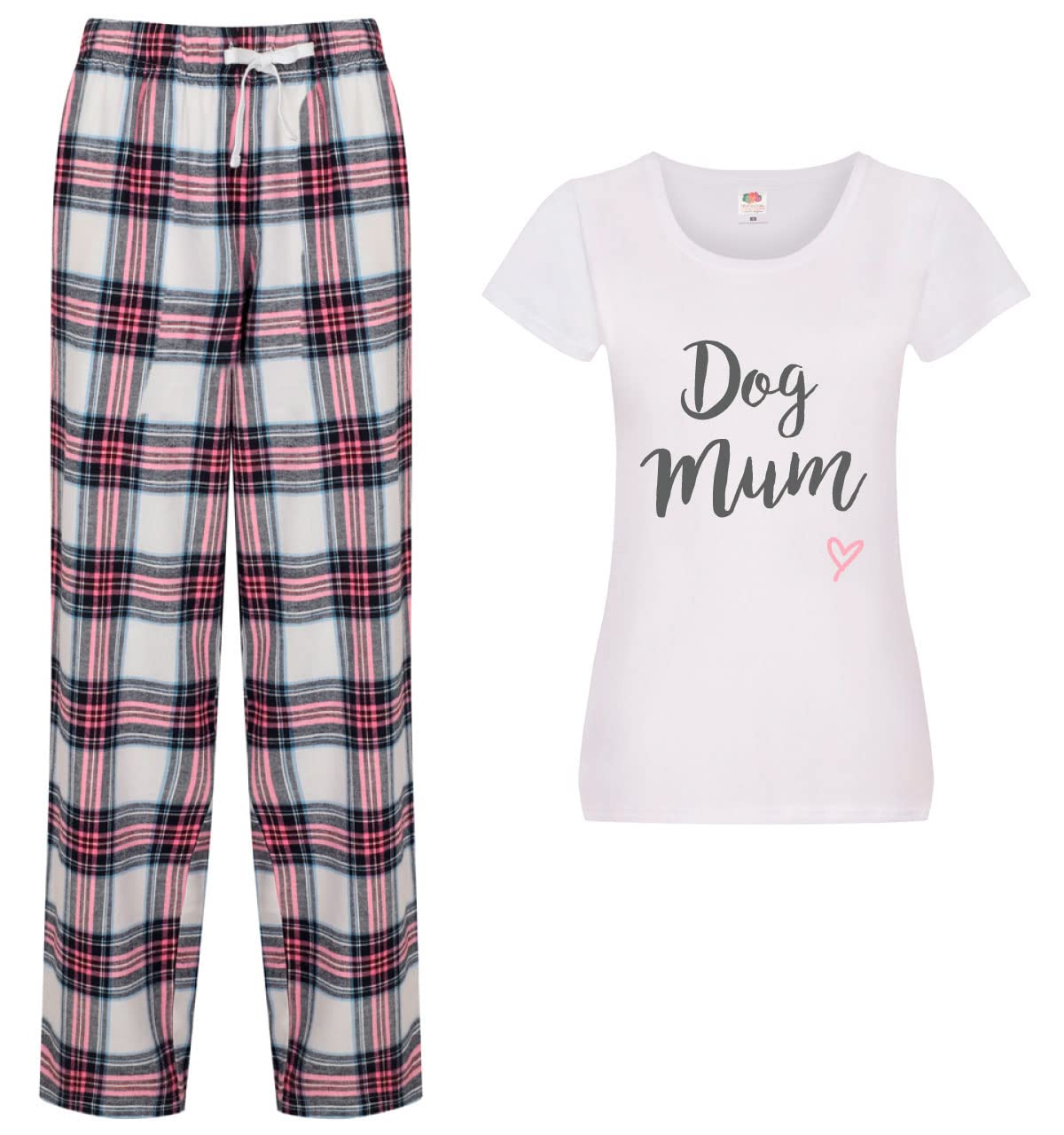 Ladies Pink French Bulldog Tartan Pyjama Bottoms - Dog Mum - 60 SECOND MAKEOVER