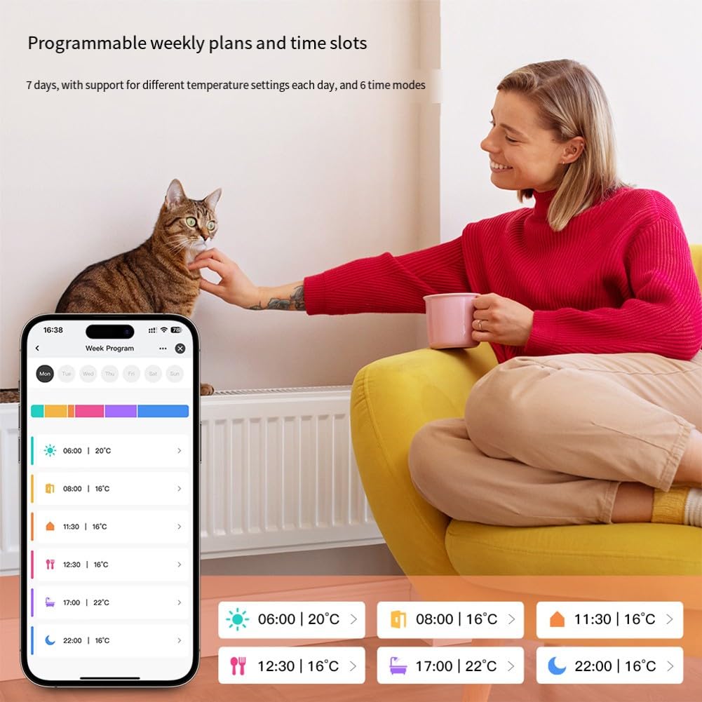 Pour thermostat de radiateur intelligent Zigbee, vanne de radiateur thermostatique intelligente programmable pour Alexa, pour Google Assistant et pour l'application Smarts Life pour Tuya