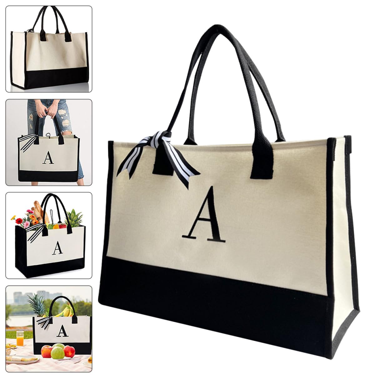 Baluue Borsa Tote Grande in Tela Canvas Grande Capacità e Design Semplice, Resistente alla Moda, per Shopping e Ufficio