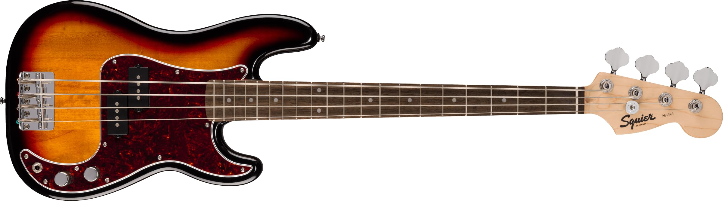 Squier by Fender Mini Precision Bass – Basso Elettrico Compatto, Three Tone Sunburst, con Pickup Split-Coil Alnico