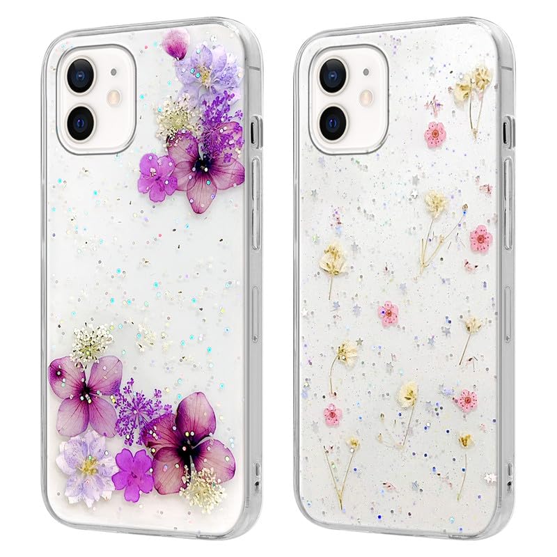 Foonary 2 peças capa para Apple iPhone 12/Apple iPhone 12 Pro transparente 6,1', capa para telemóvel com design flores secas Cover, fina antichoques capa de silicone para iPhone 12 Case