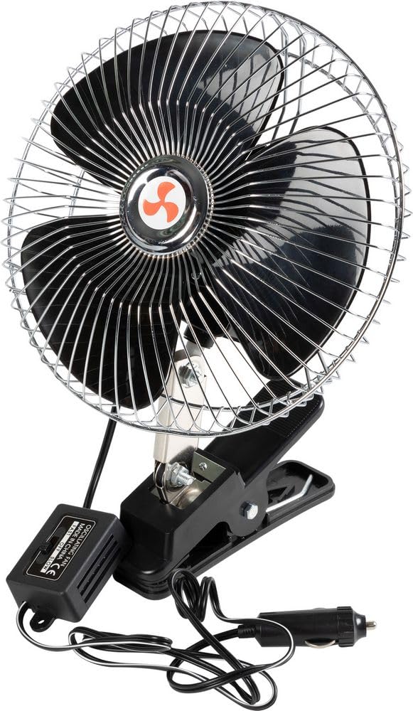 Start Ventilatore Libeccio con Griglia Cromata - 12V e 16W - 2 funzioni, Potente e Silenzioso, 20cm, Nero