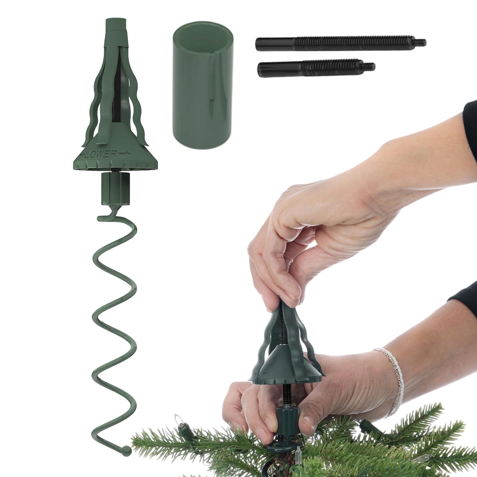 Christmas Tree Topper Stabilizer 32x5.5cm Metal ABS Twist On Tree Topper Stabilizer Christmas Trees Top-per Adapter For Stabilizing And Supporting Halloween C-hristmas Treetop Ornaments