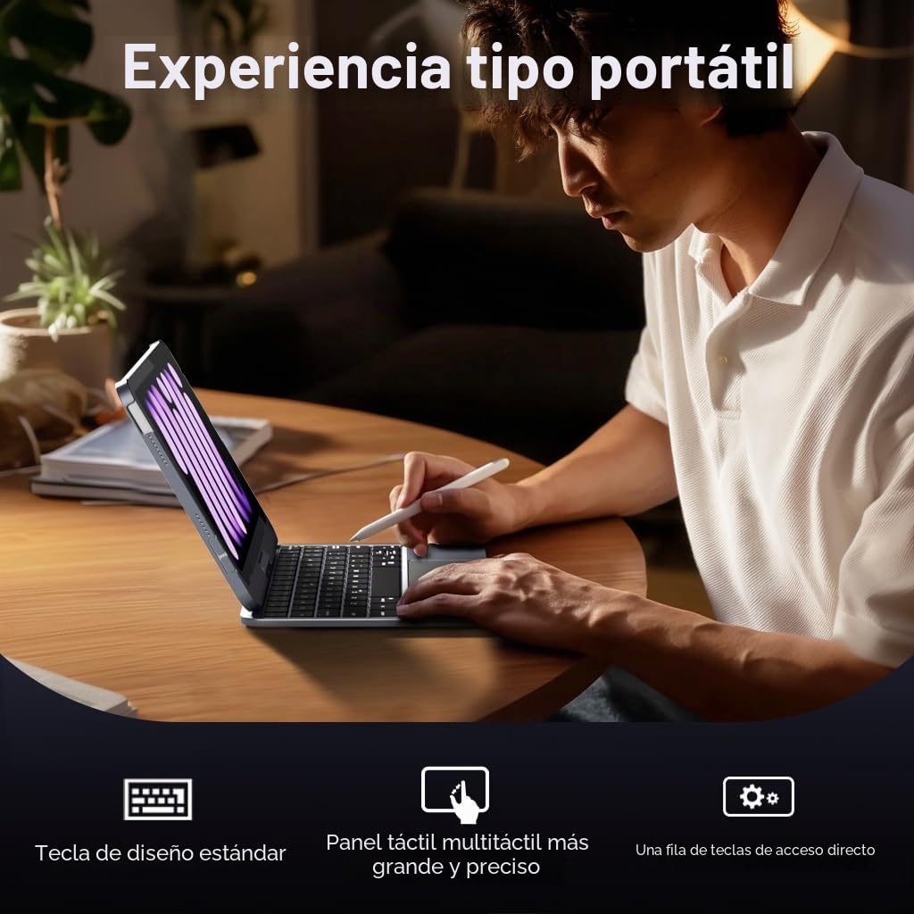 doqo Funda Teclado iPad Mini 7 A17 Pro 2024 & Mini 6 2021 con Trackpad | Escritura tipo portátil, Rotación 360°, Retroiluminado, 8,3", Soporte para Lápiz Táctil