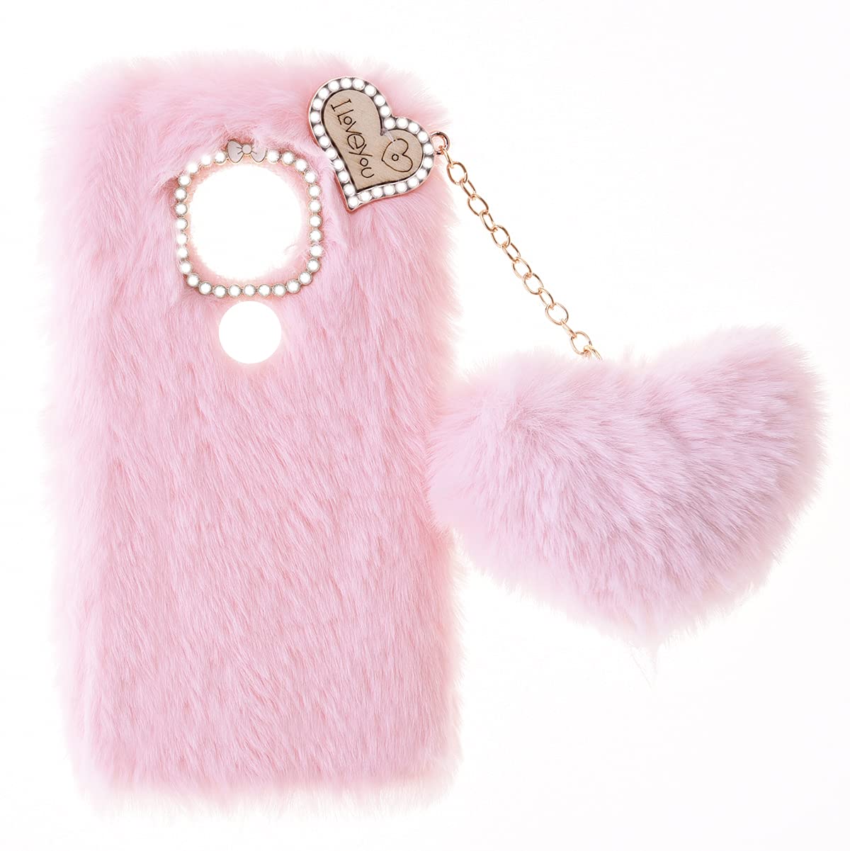 Snclet Girls Pink Fluffy Fur Plush Case For Nokia 5.4 Protective Case Soft Warm Love Fluffy Case Bling Diamond Cover Fluffy Fur Skin Back Cover Tpu Cell Phone Case For Nokia 5.4,