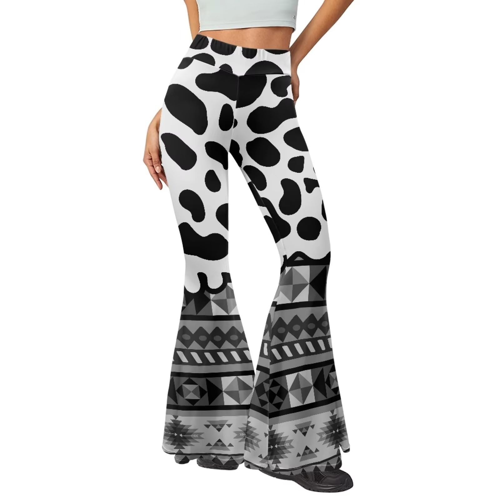 Flashideas Boho Cow Print Yoga Pants for Women High Waisted Bootcut Yoga Leggings Stretchy Casual Workout Pants Flared Yoga Pants Suitable for Running Yoga Fitness Pilates Outdoor Etc