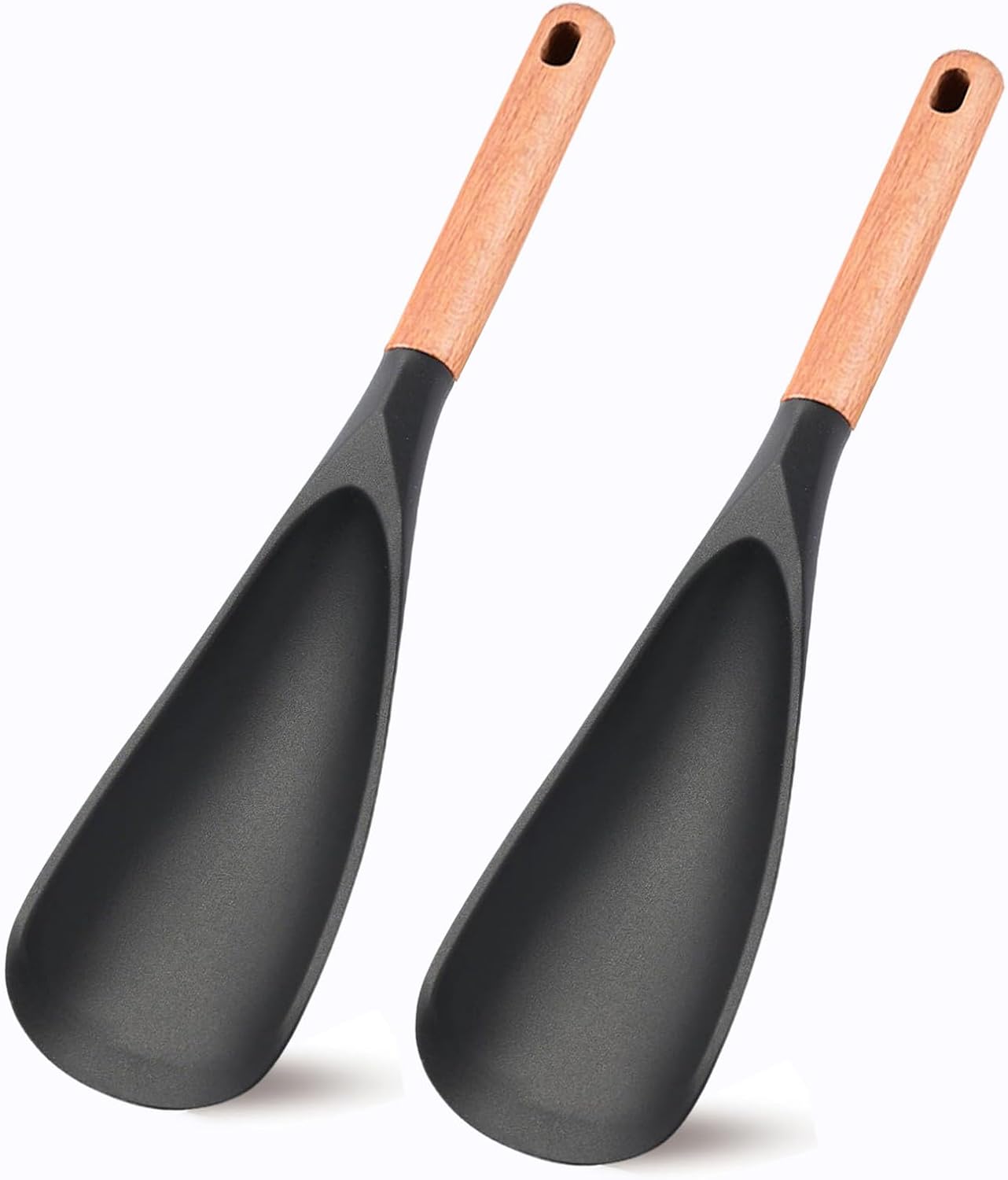 Cooking Spoon for Nonstick Cookware – BPA-Free Matte Silicone & Wooden Handle, Heat-Resistant for Mixing, Scooping, Scraping and Serving, Safe for Pots Pans Skillets (2-Pack)