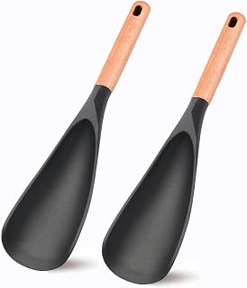 GZXTSKY Silicone Cooking Spoons with Wood Handle - BPA-Free Duck Bill Turner for Nonstick Pans, Heat-Resistant 2-Pack